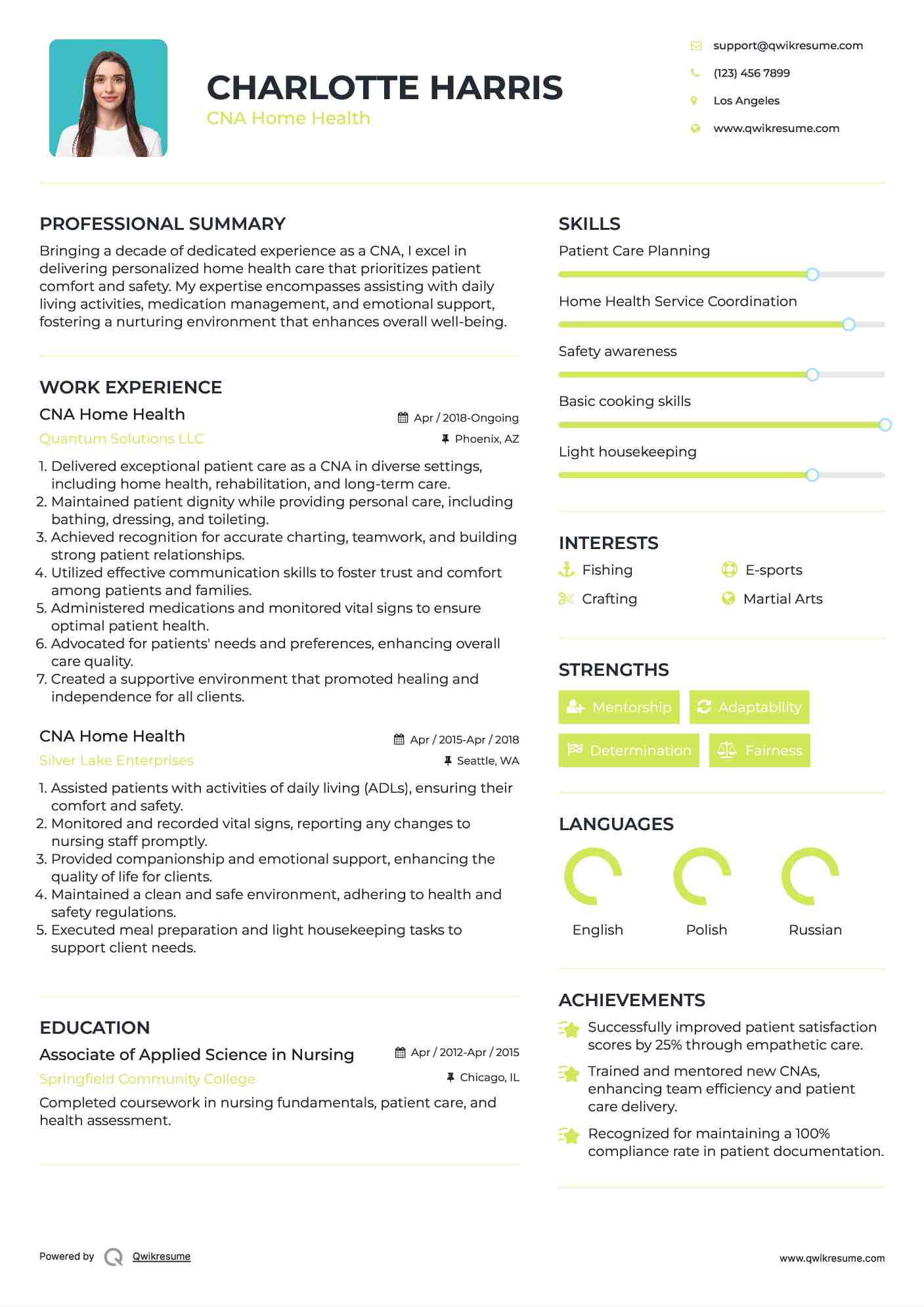 CNA Home Health Resume Template
