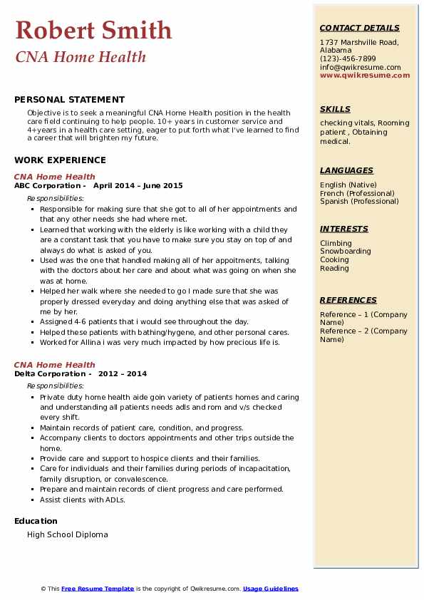CNA Home Health Resume Samples - Cna Home Health 1658594919 Pdf 