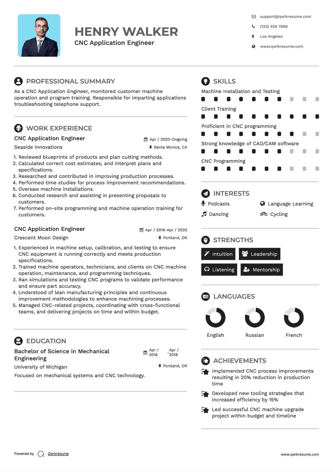 CNC Application Engineer Resume Example