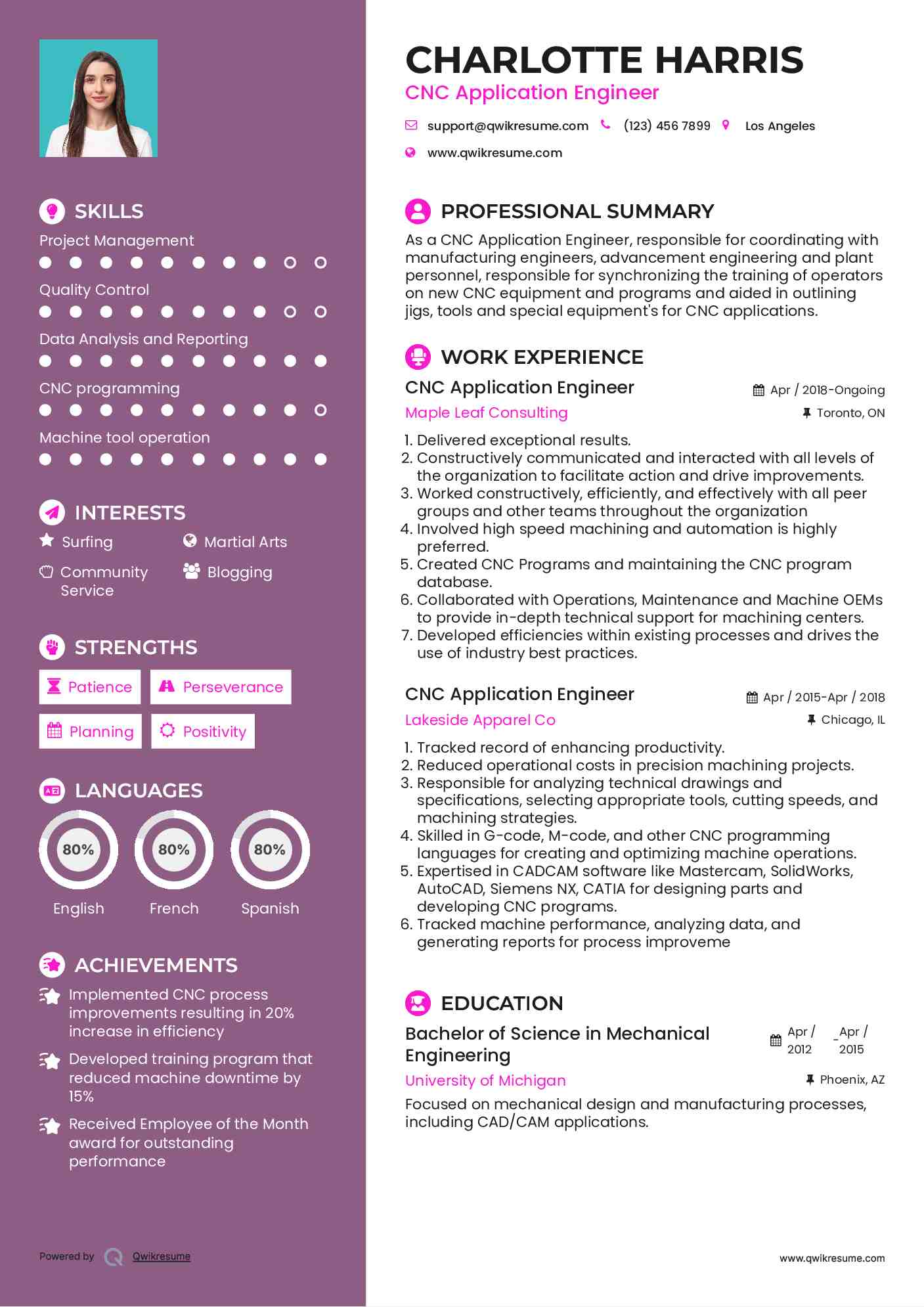 CNC Application Engineer Resume Format