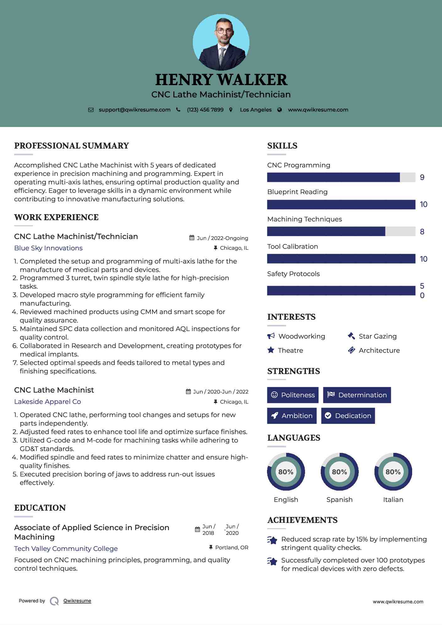 CNC Lathe Machinist/Technician Resume Format