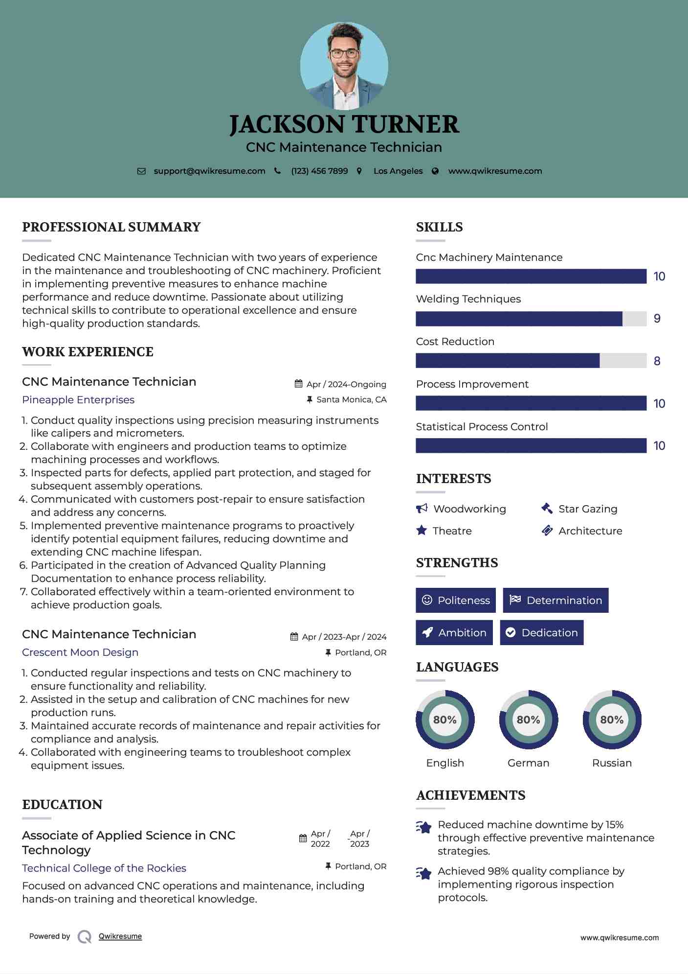 CNC Maintenance Technician Resume Example