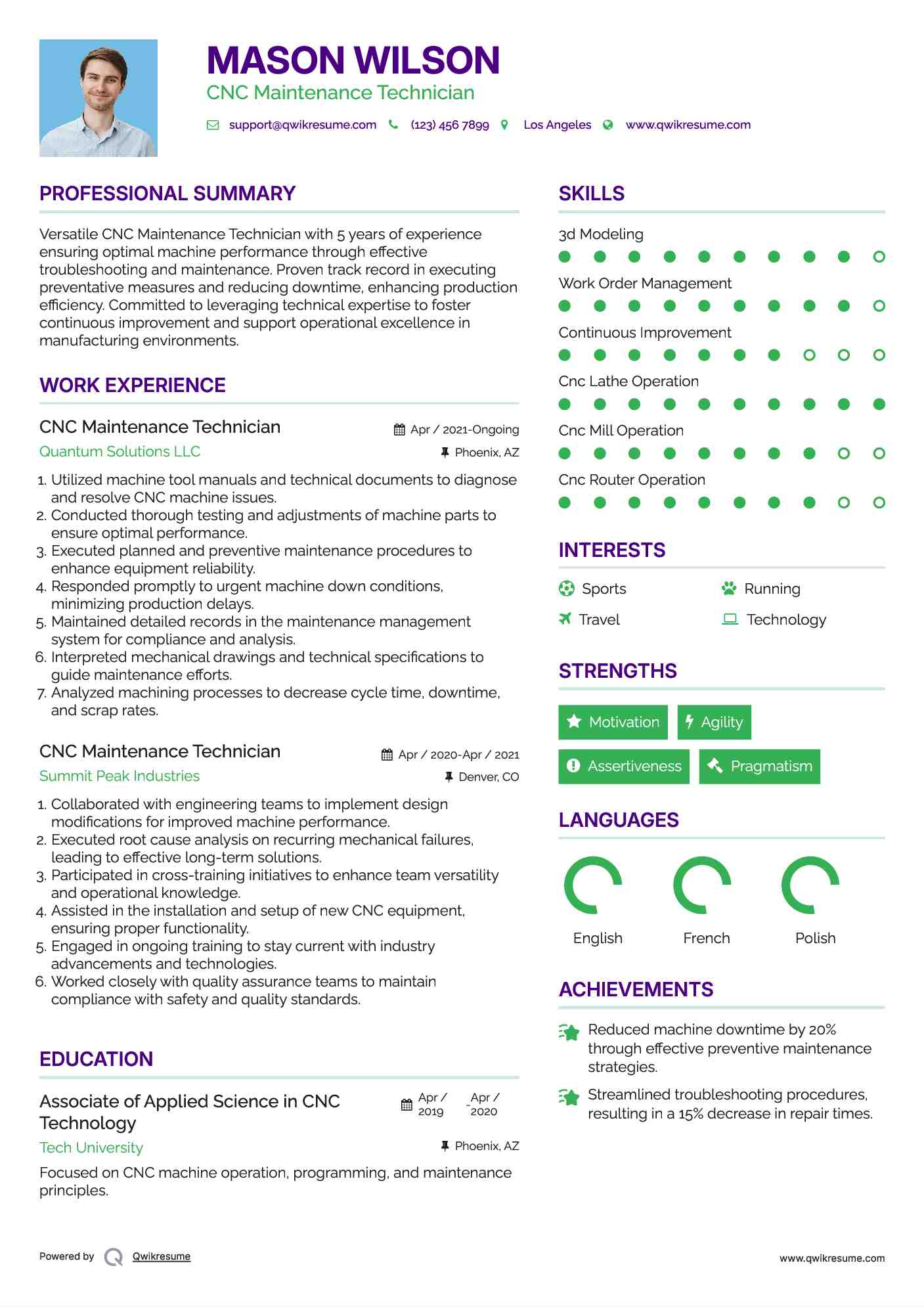 CNC Maintenance Technician  Resume Sample