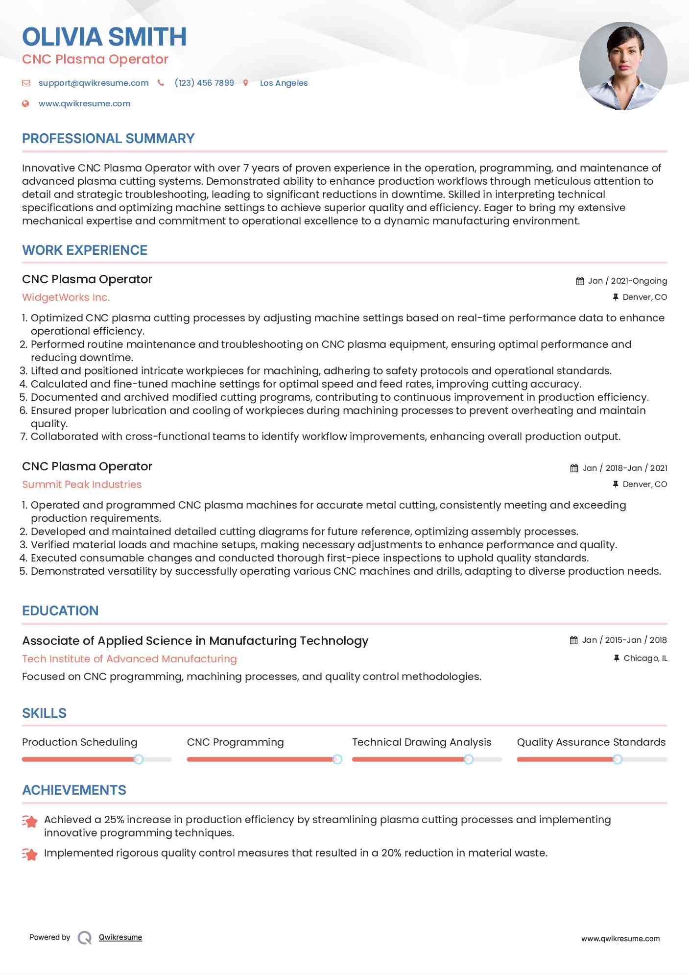 CNC Plasma Operator Resume Samples QwikResume