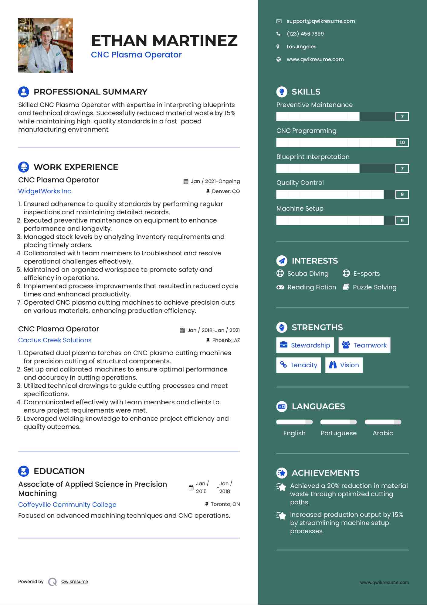 CNC Plasma Operator Resume Example