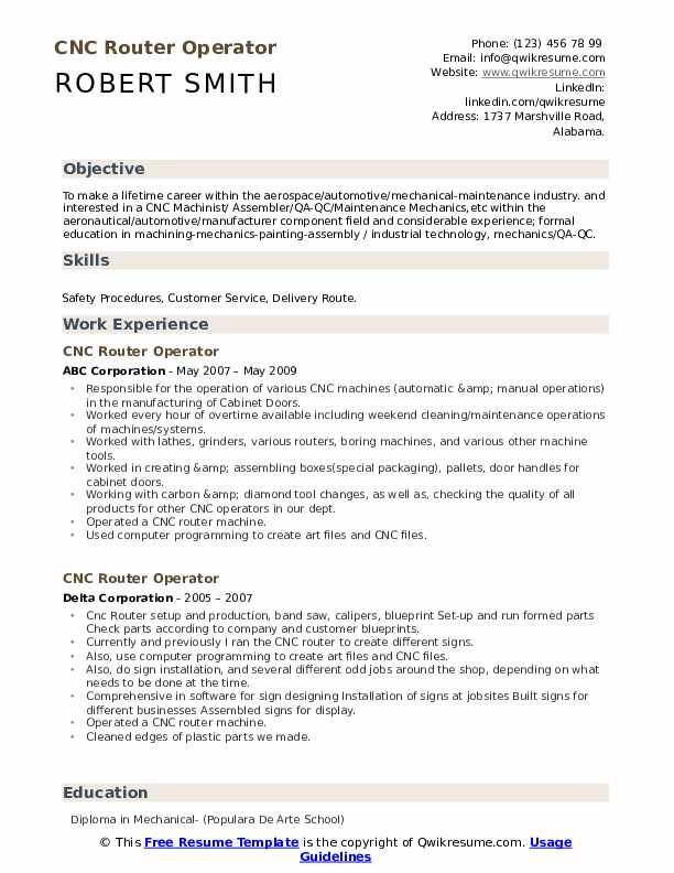 CNC Router Operator Resume Samples QwikResume