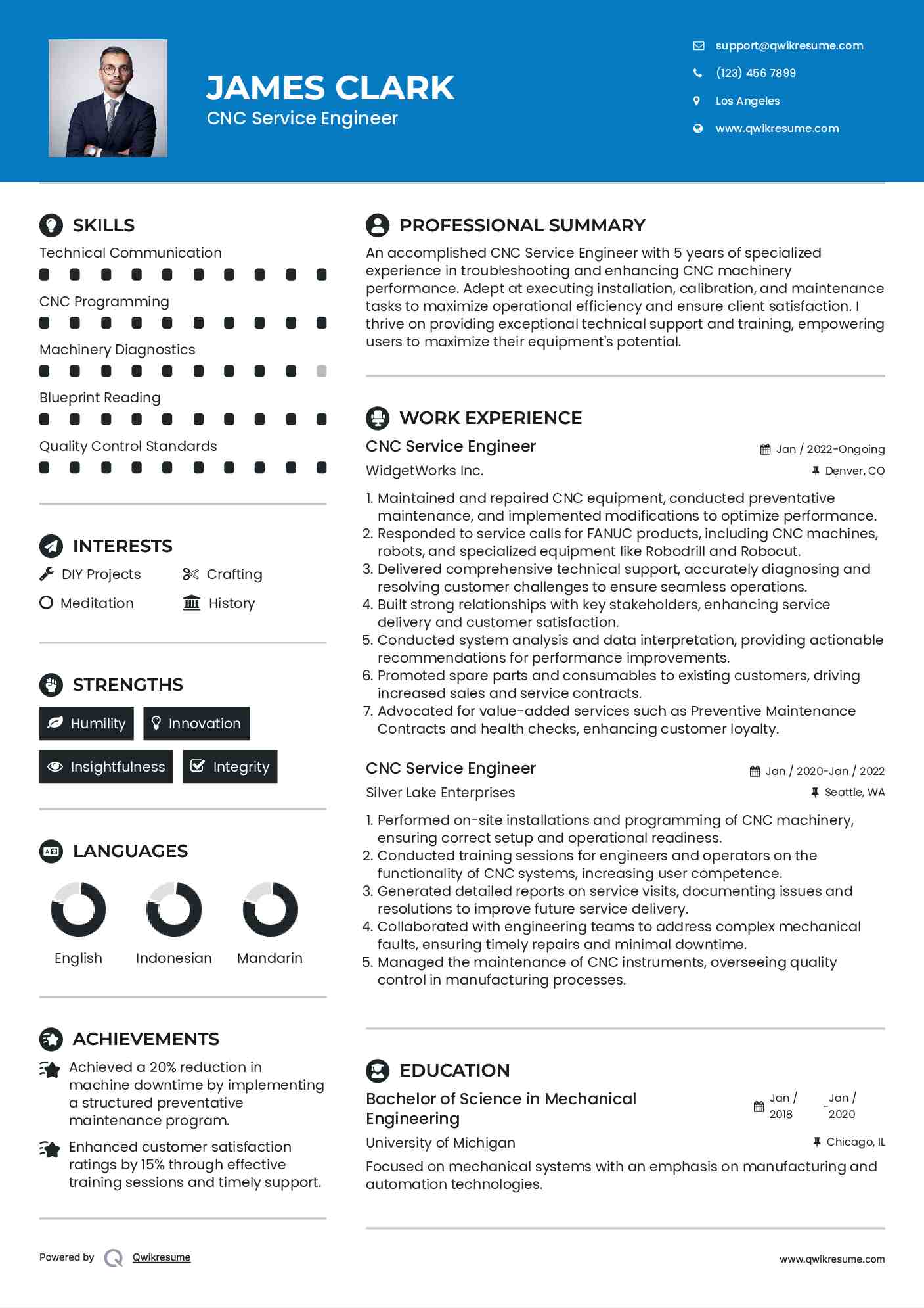 CNC Service Engineer Resume Sample