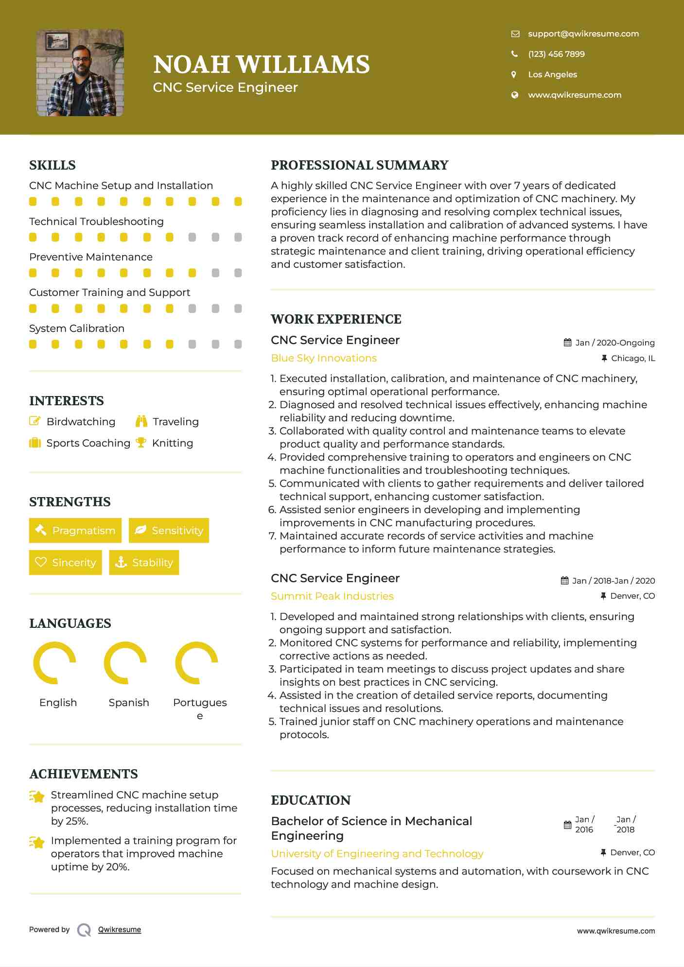 CNC Service Engineer Resume Model