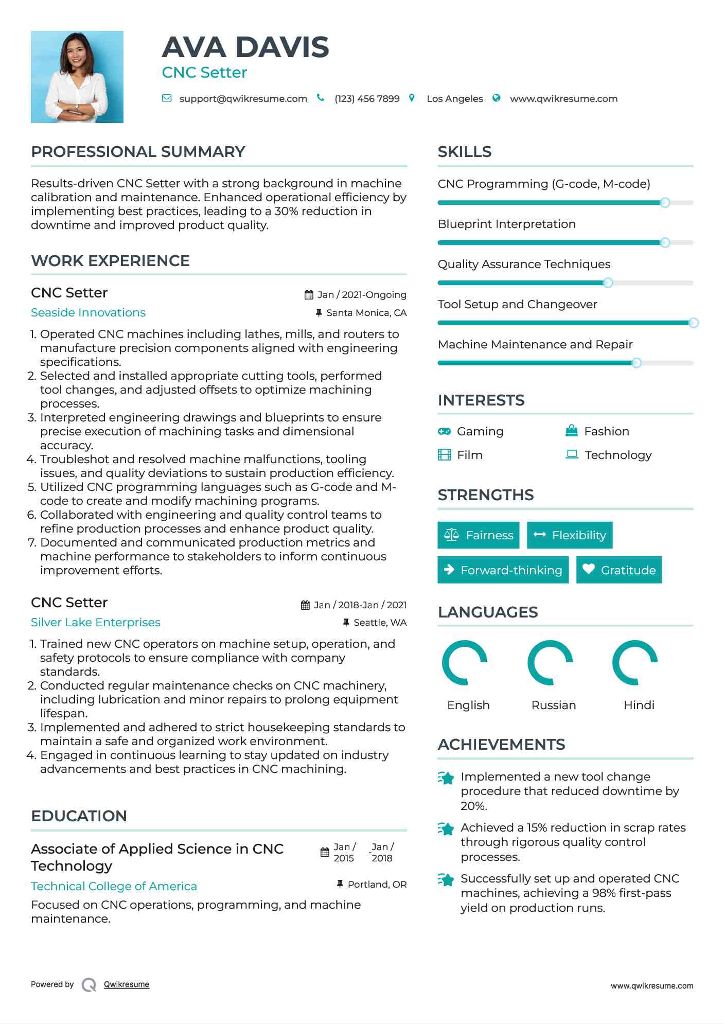 CNC Setter Resume Format