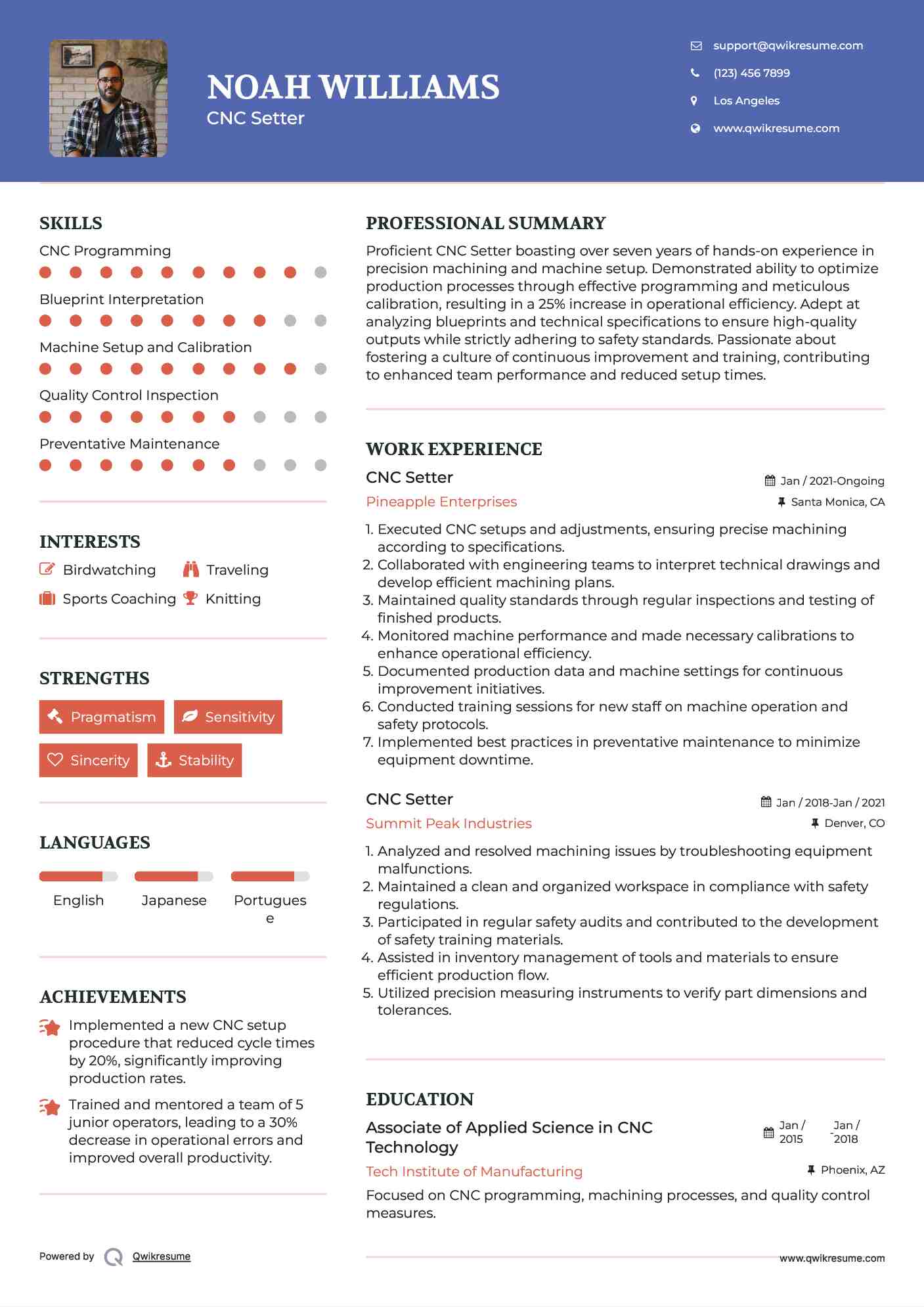 CNC Setter Resume Template