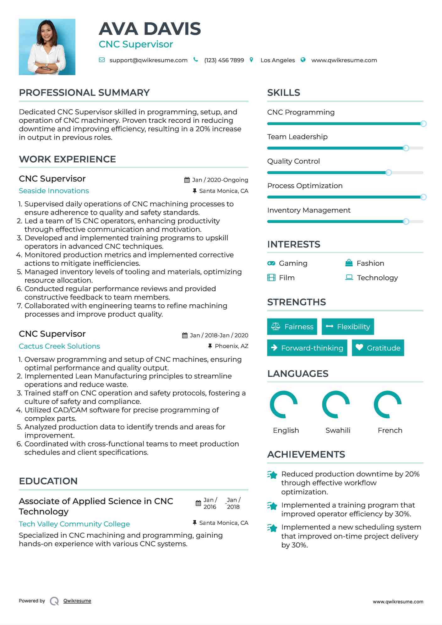 CNC Supervisor Resume Format