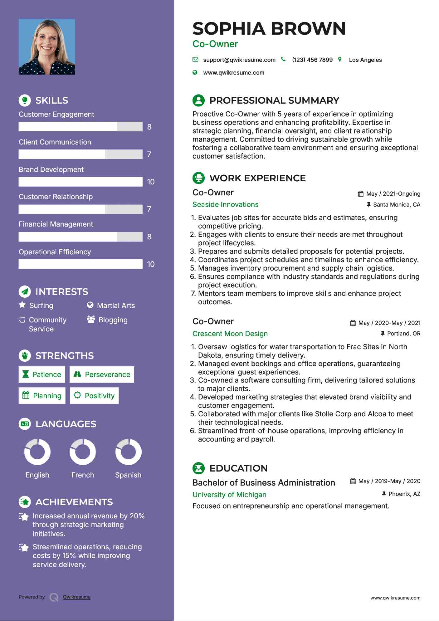 Co-Owner Resume Model