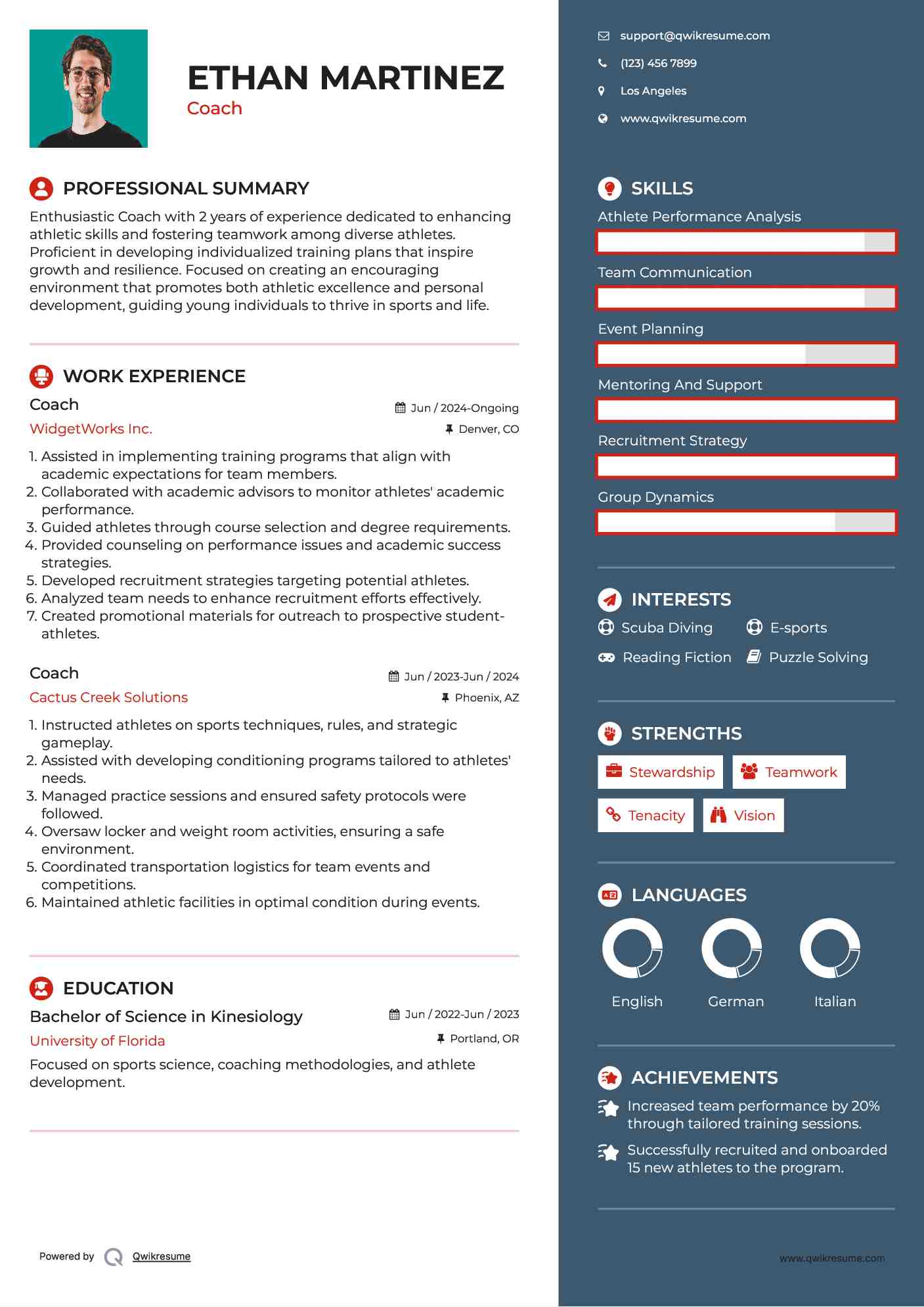 Coach Resume Example