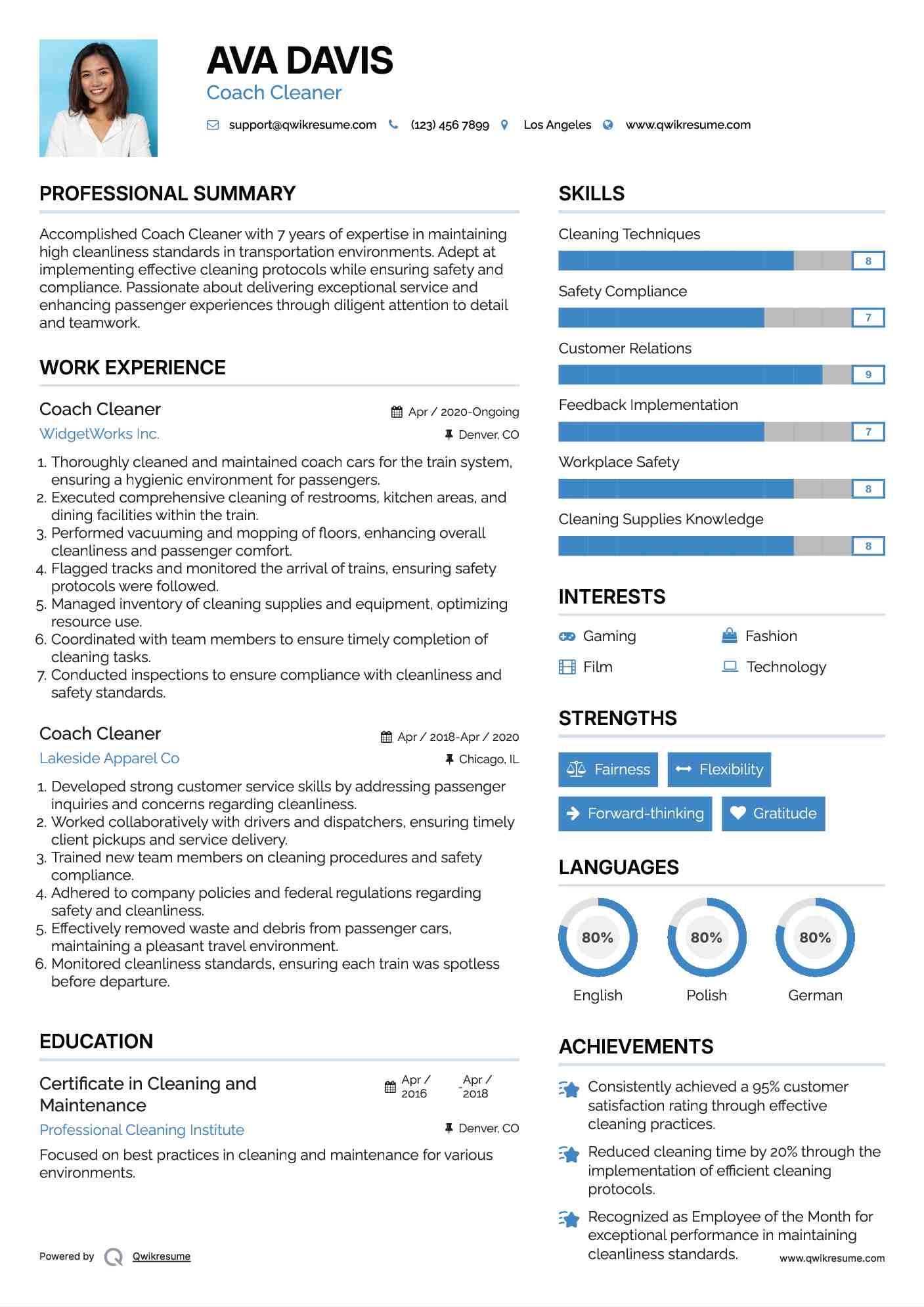 Coach Cleaner Resume Template