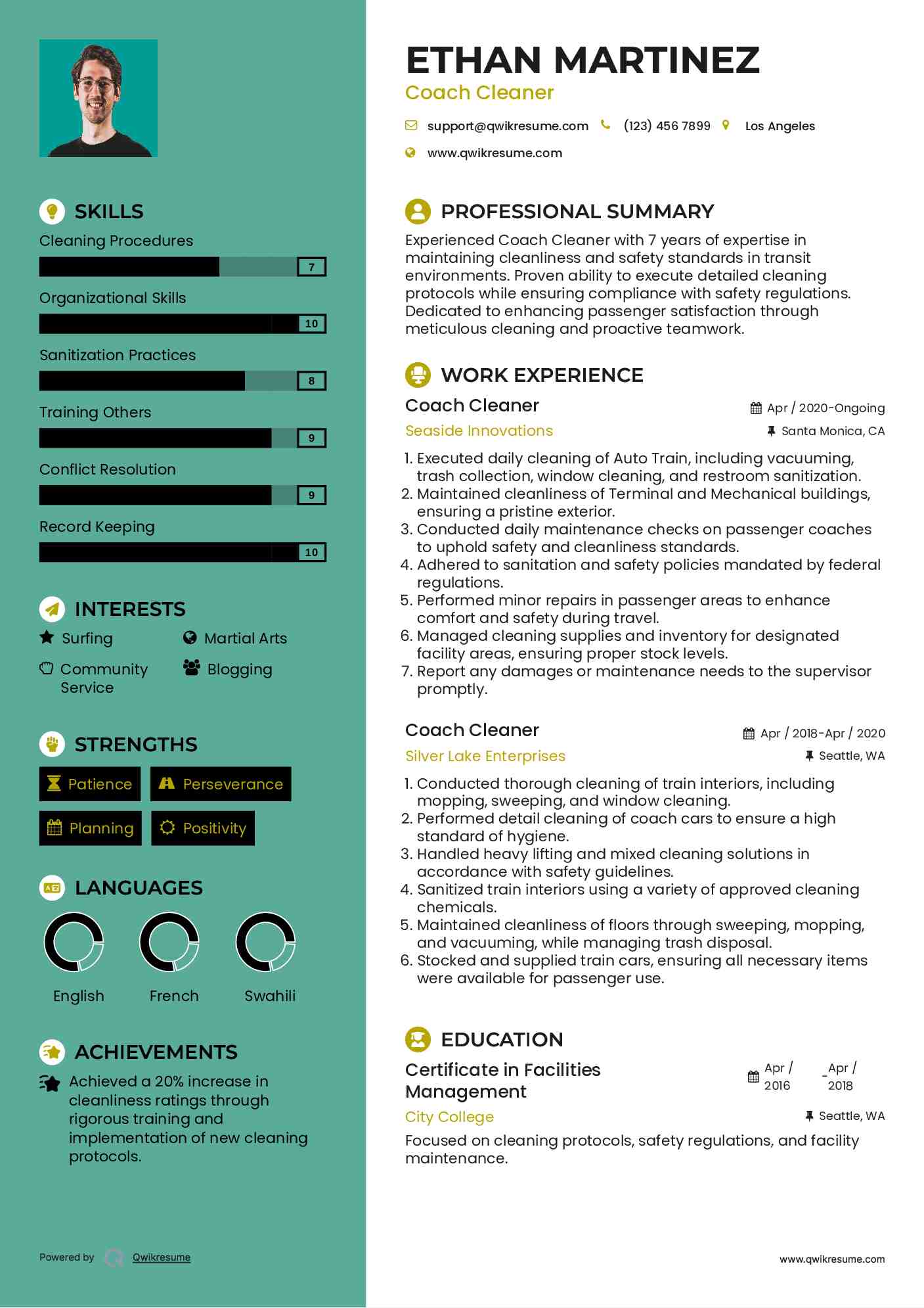 Coach Cleaner Resume Format