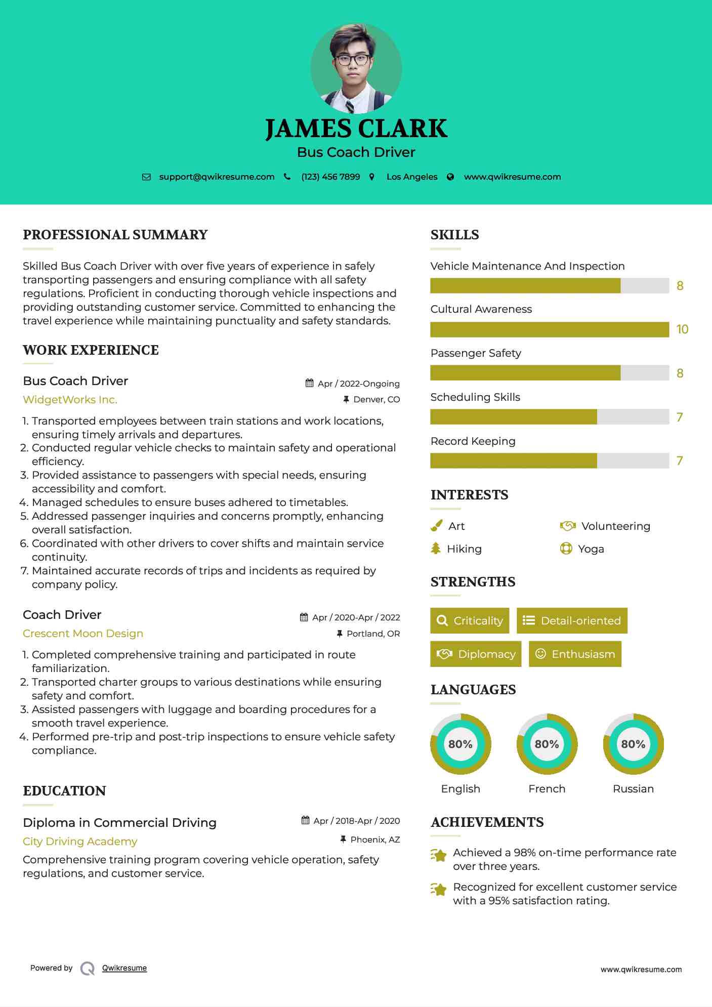 Bus Coach Driver Resume Format