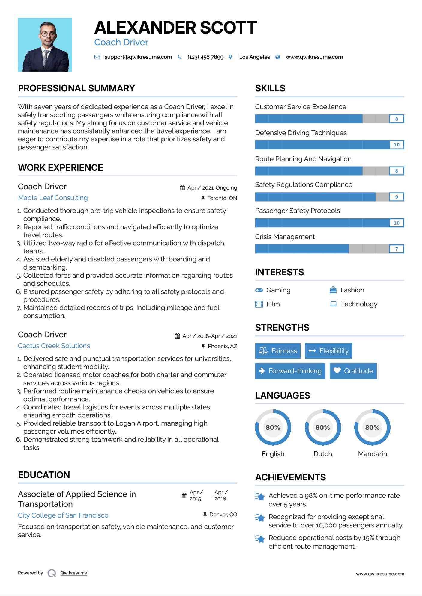 Coach Driver Resume Sample