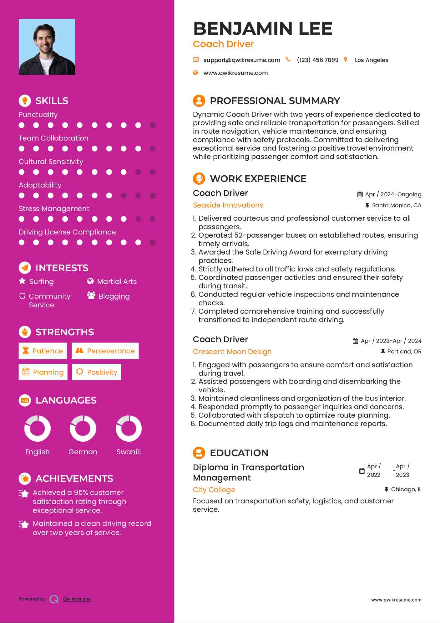 Coach Driver Resume Model