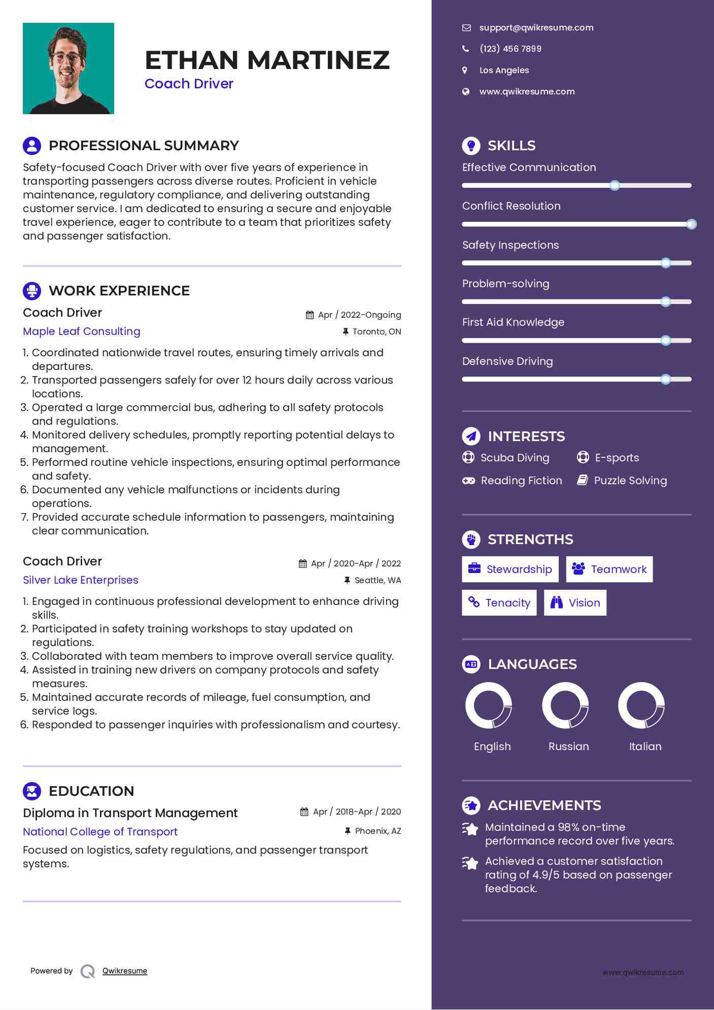 Coach Driver Resume Example