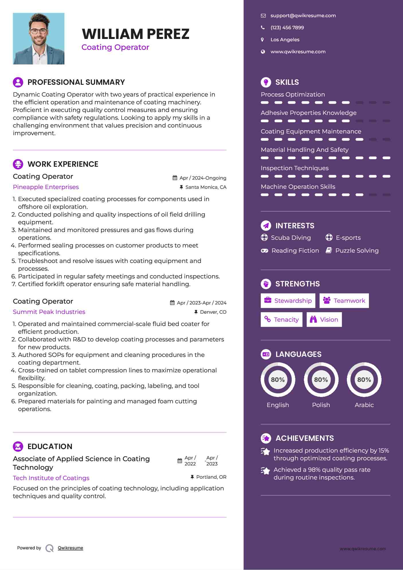 Coating Operator Resume Format