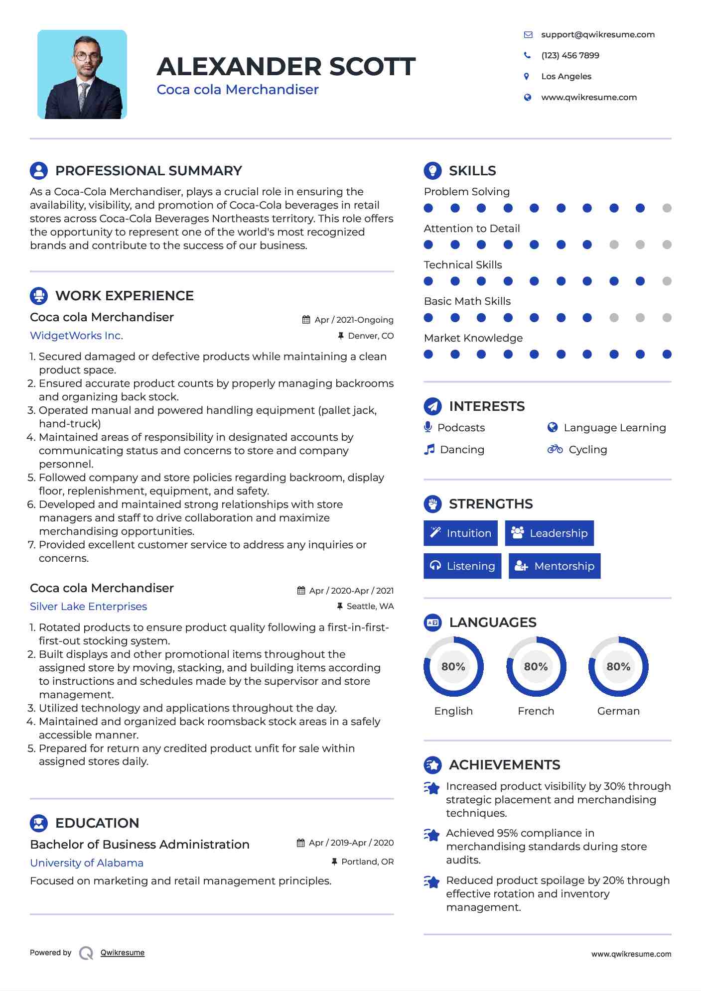 Coca cola Merchandiser Resume Template