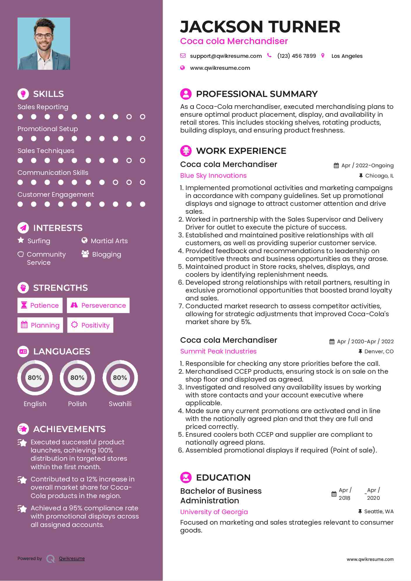 Coca cola Merchandiser Resume Format