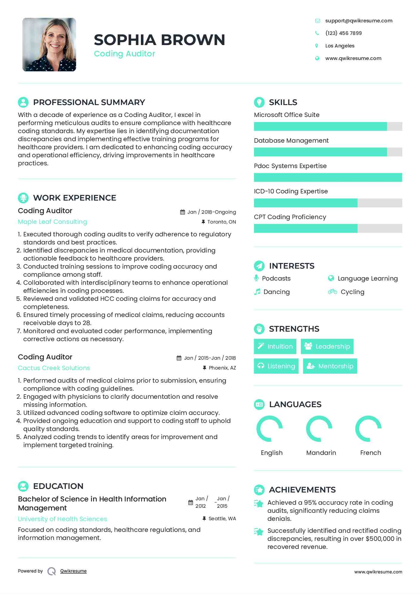 Coding Auditor Resume Template