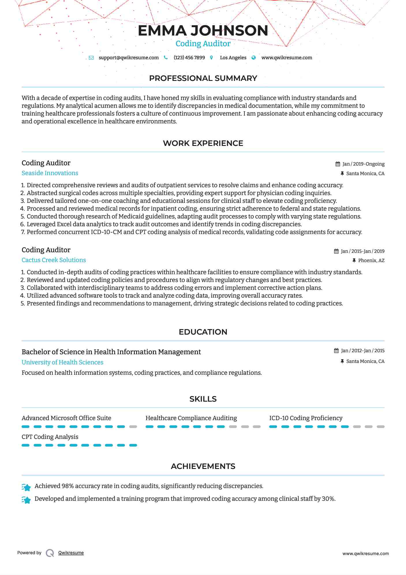 Coding Auditor Resume Model
