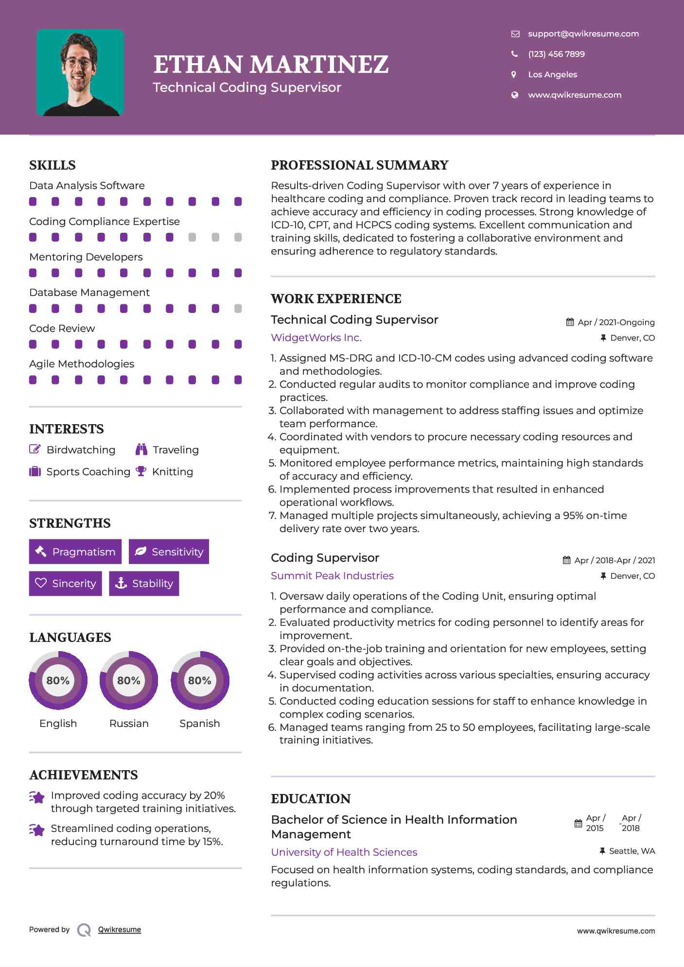 Technical Coding Supervisor Resume Example