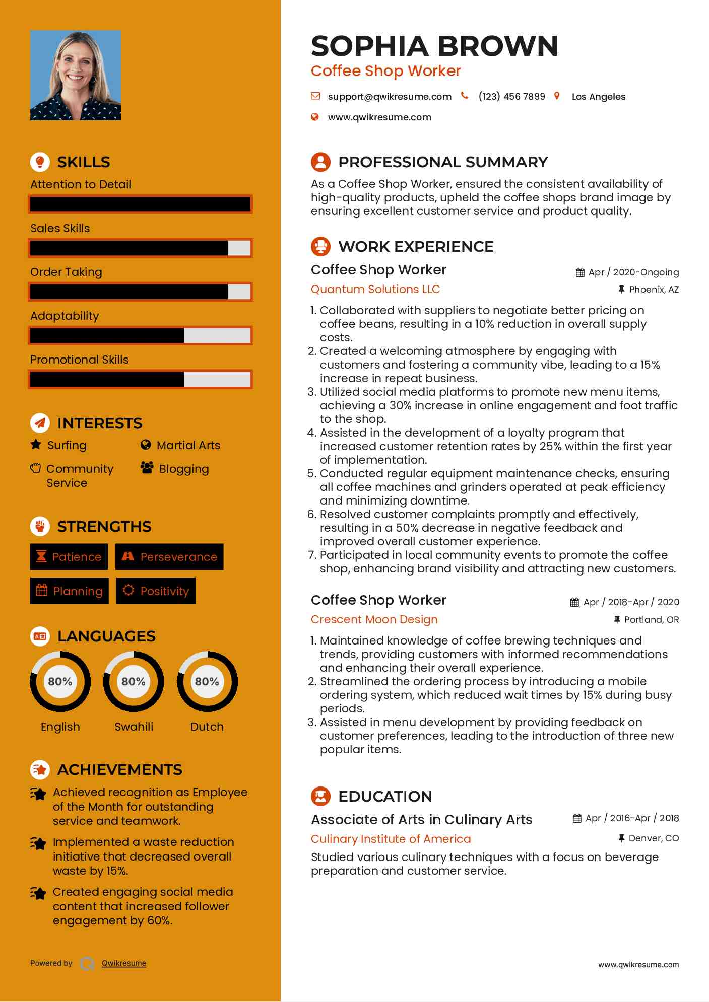 Coffee Shop Worker Resume Model