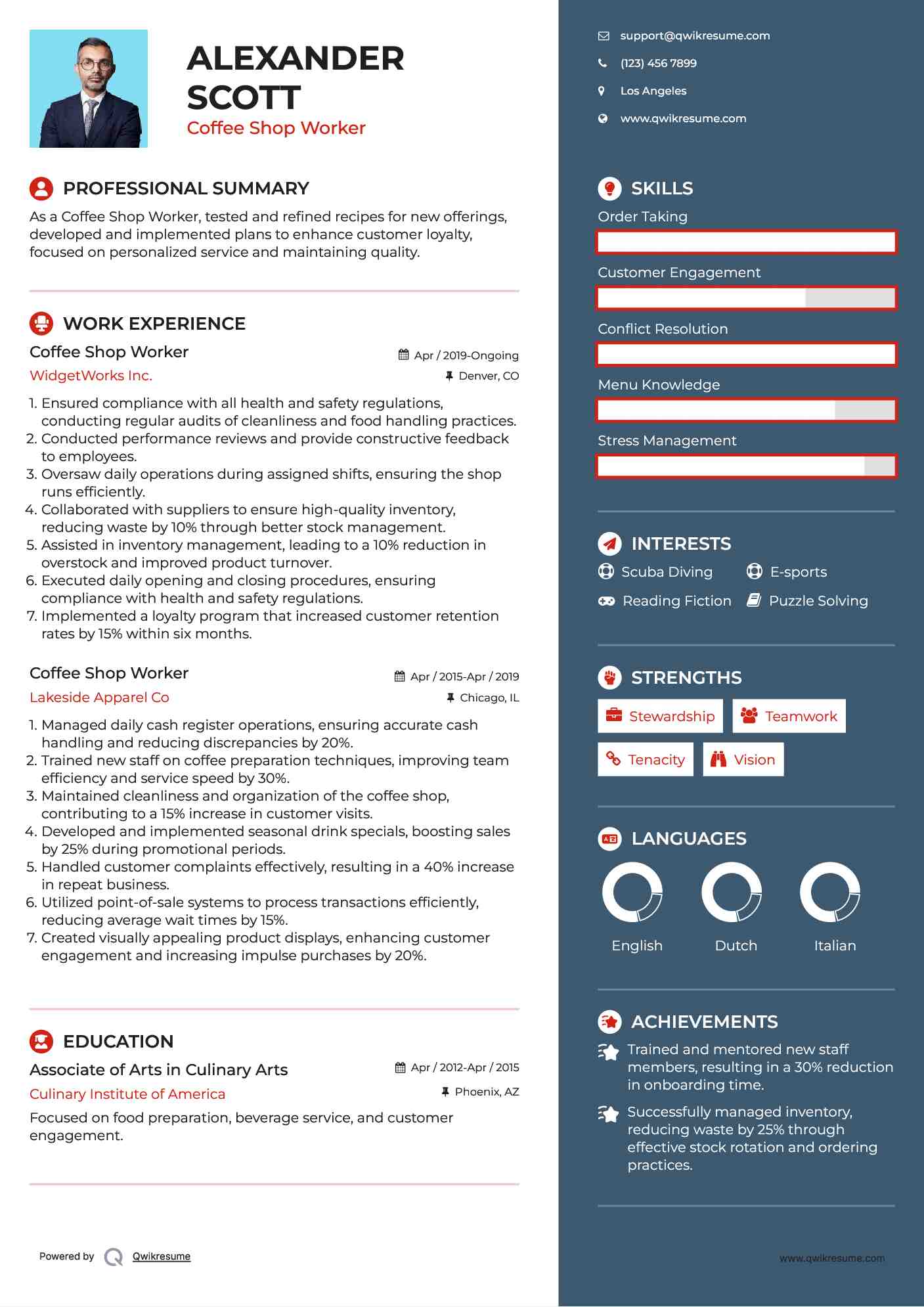 Coffee Shop Worker Resume Model