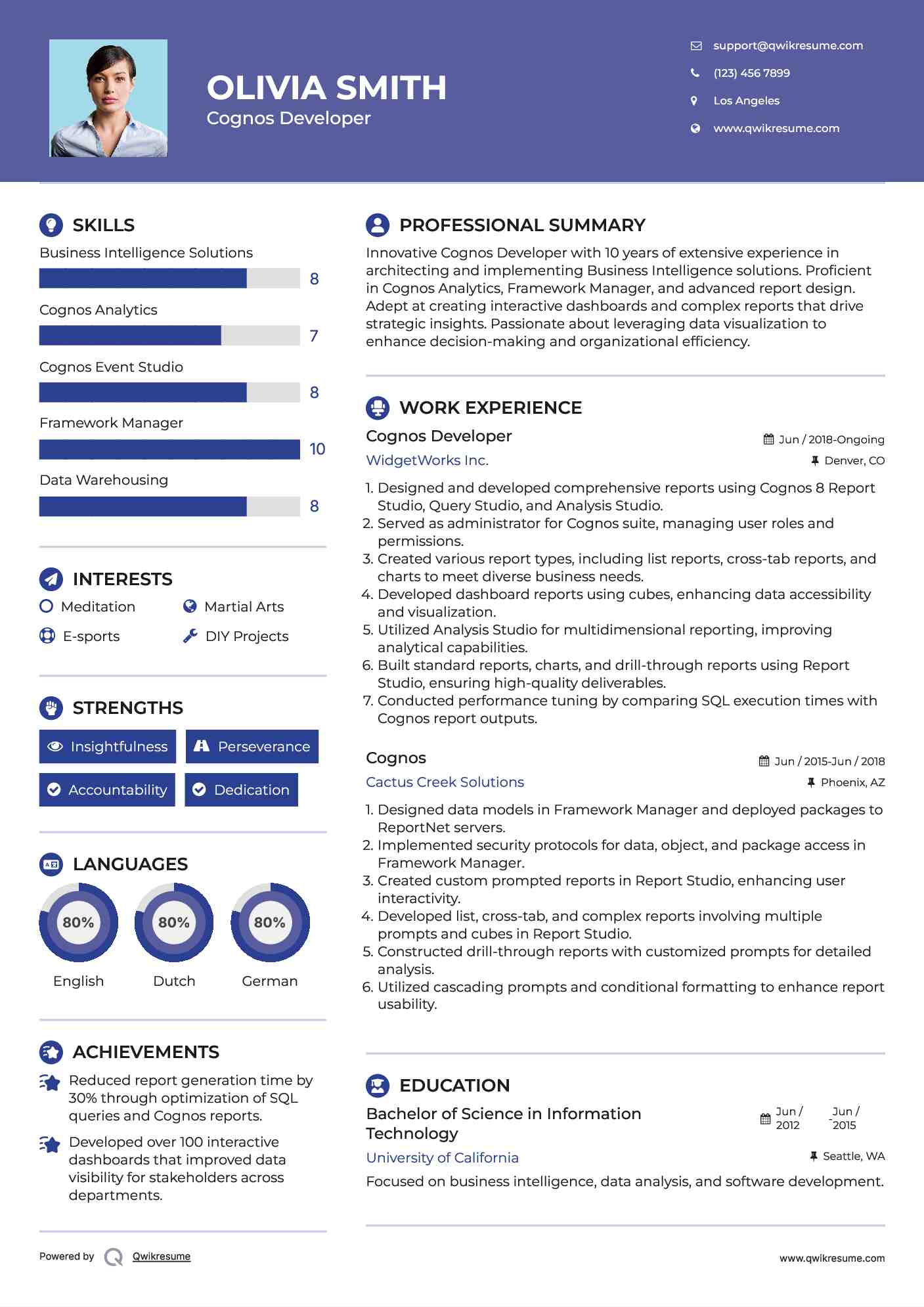 Cognos Developer Resume Sample