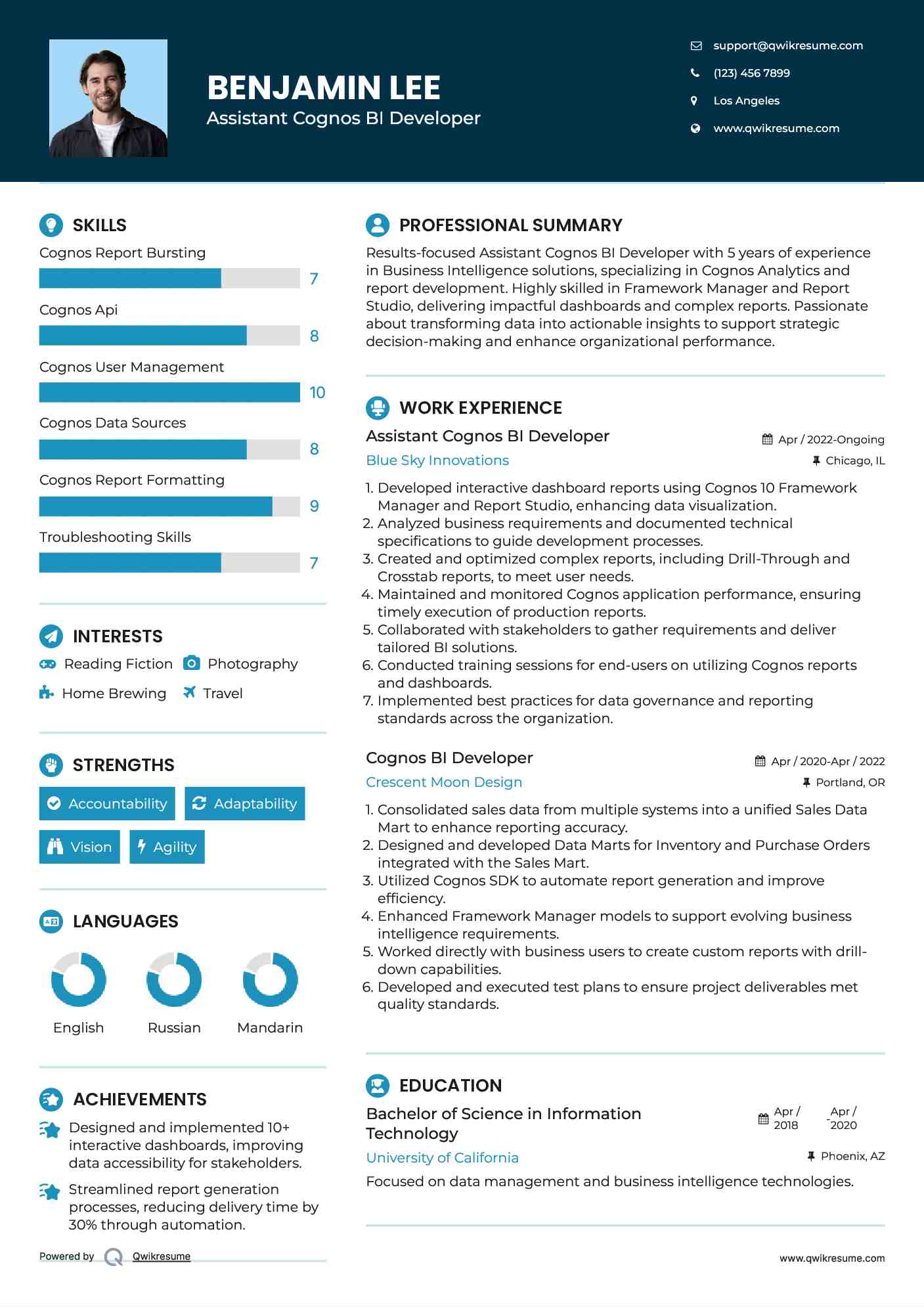 Assistant Cognos BI Developer Resume Format