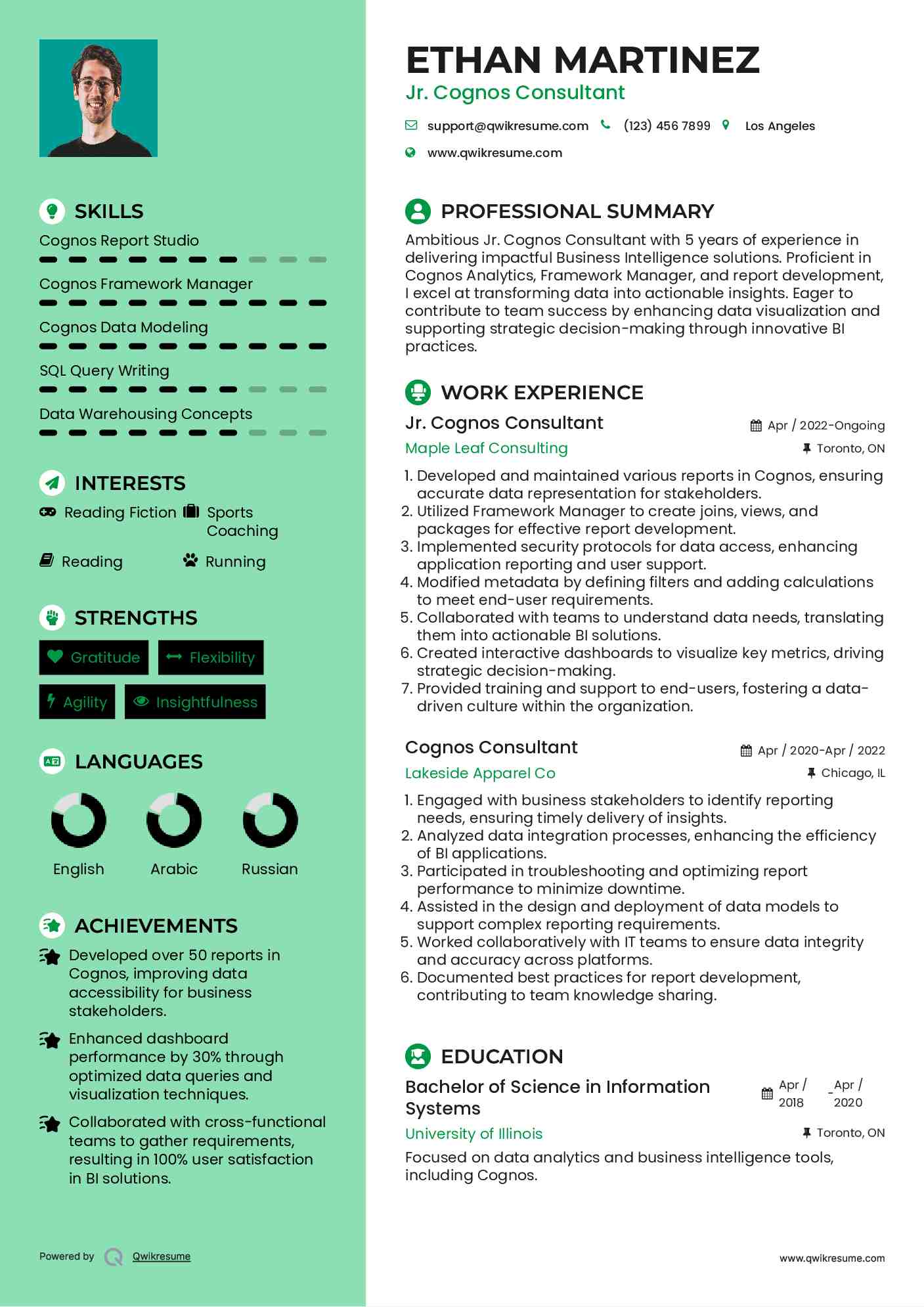 Jr. Cognos Consultant Resume Model