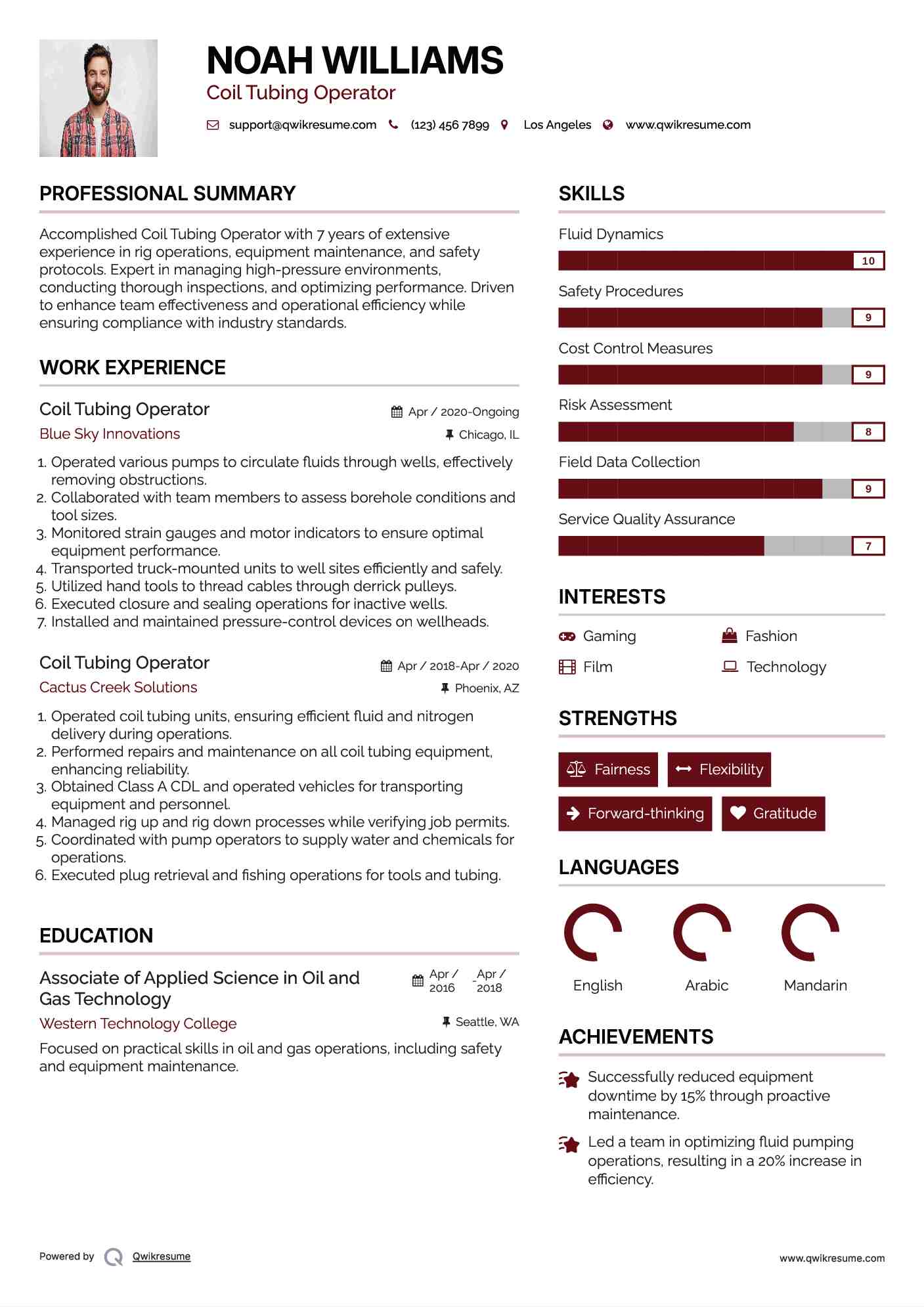 Coil Tubing Operator Resume Example