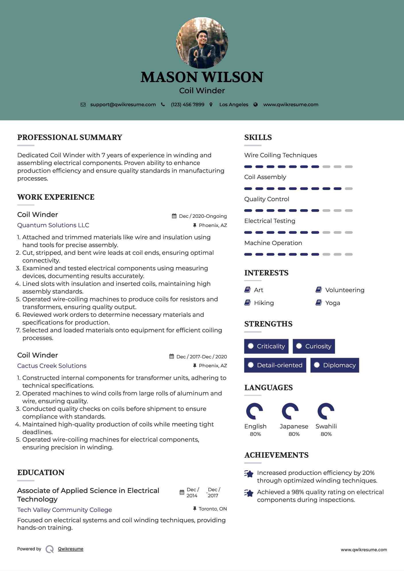 Coil Winder Resume Model