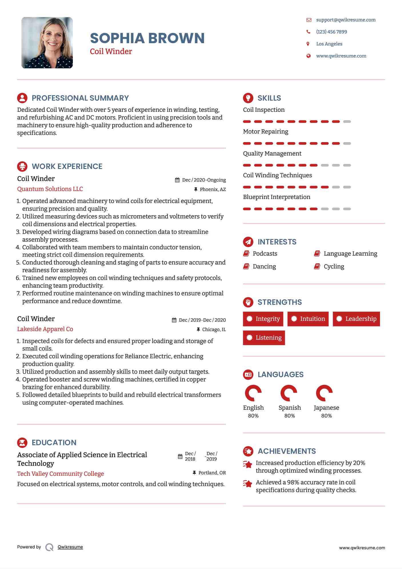 Coil Winder Resume Format