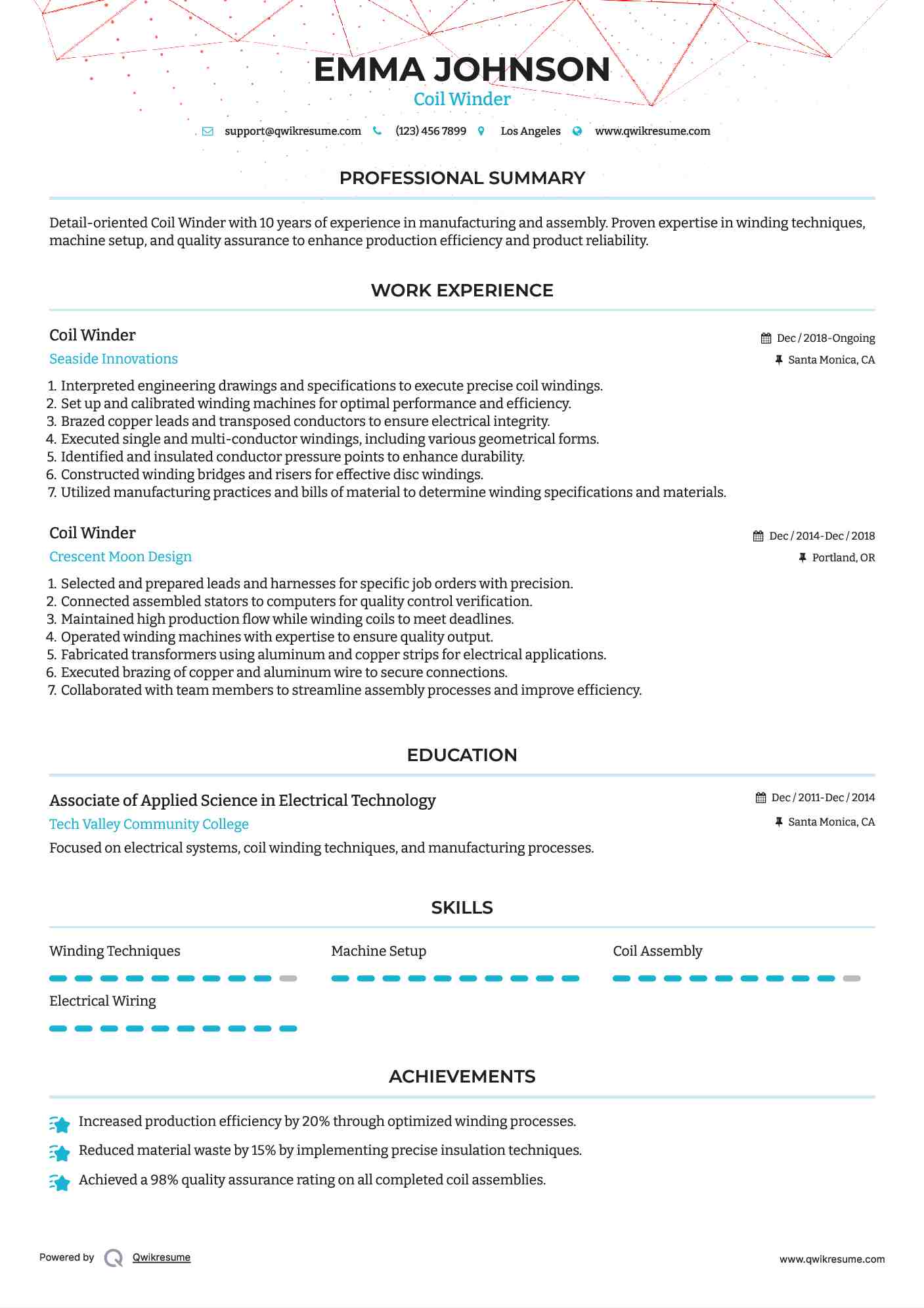 Coil Winder Resume Sample