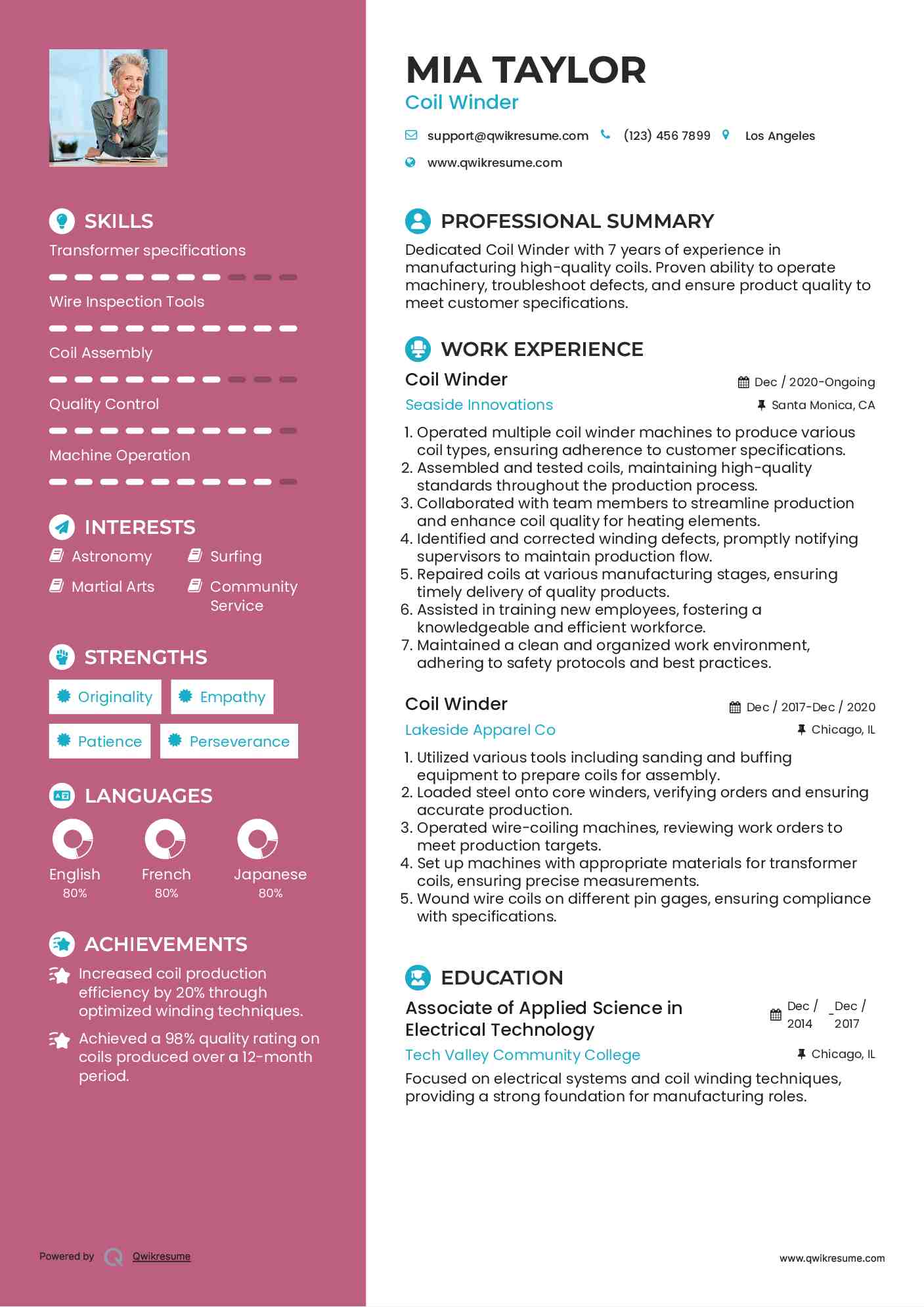 Coil Winder Resume Template