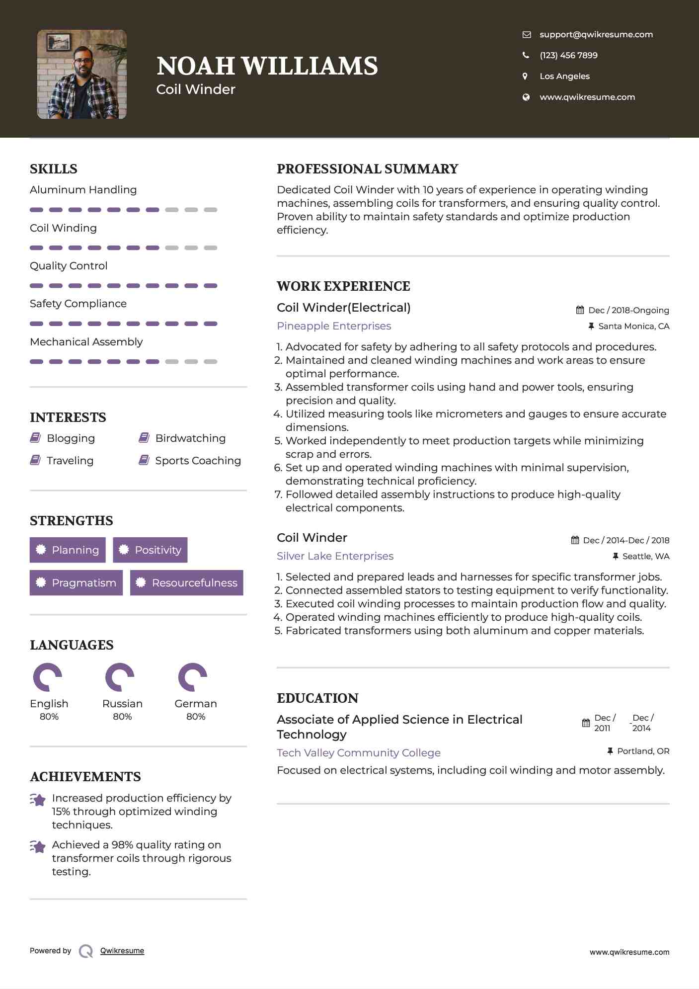 Coil Winder(Electrical) Resume Format