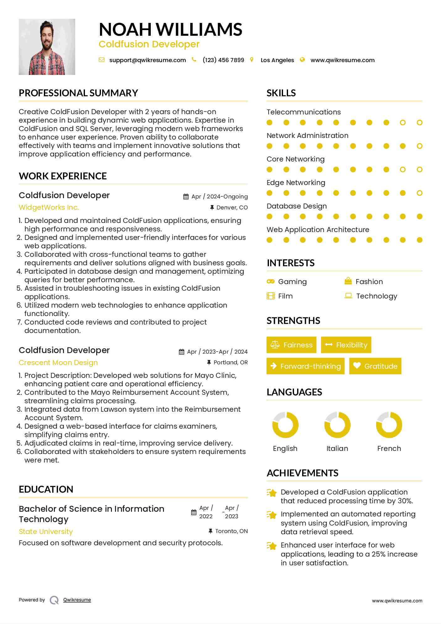 Coldfusion Developer Resume Model