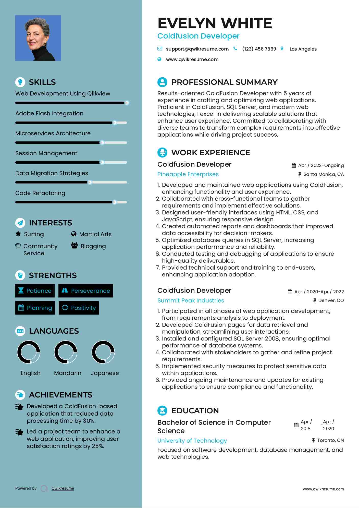 Coldfusion Developer Resume Template