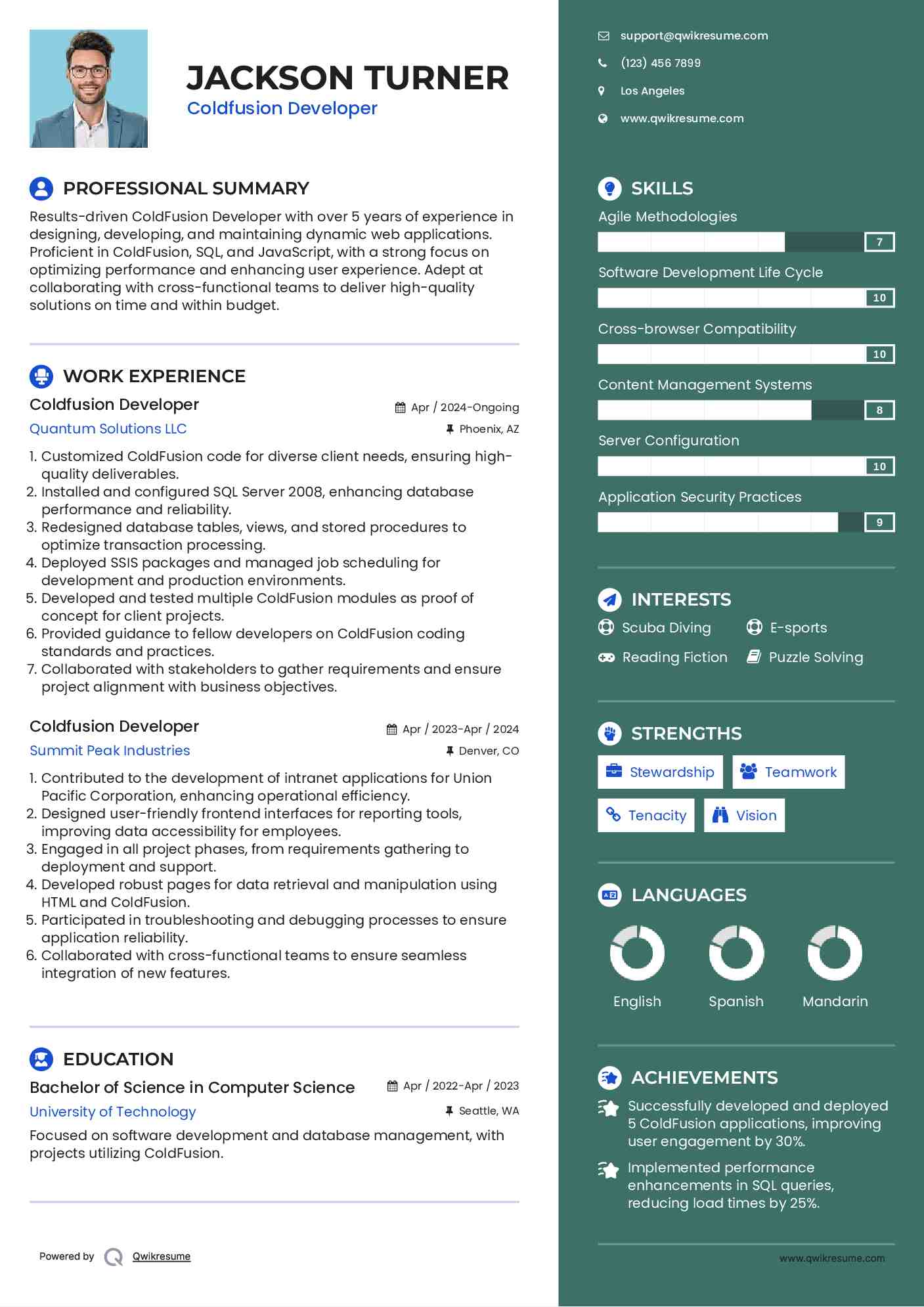 Coldfusion Developer Resume Example