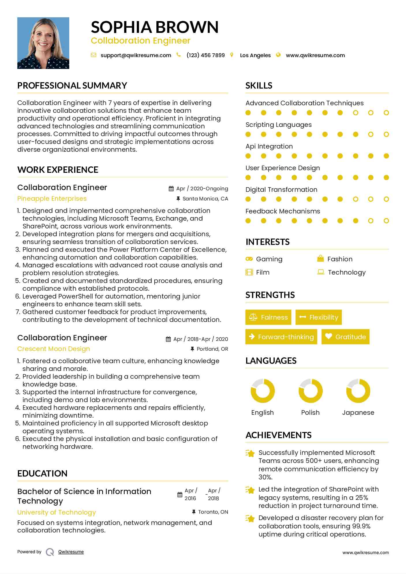 Collaboration Engineer Resume Example