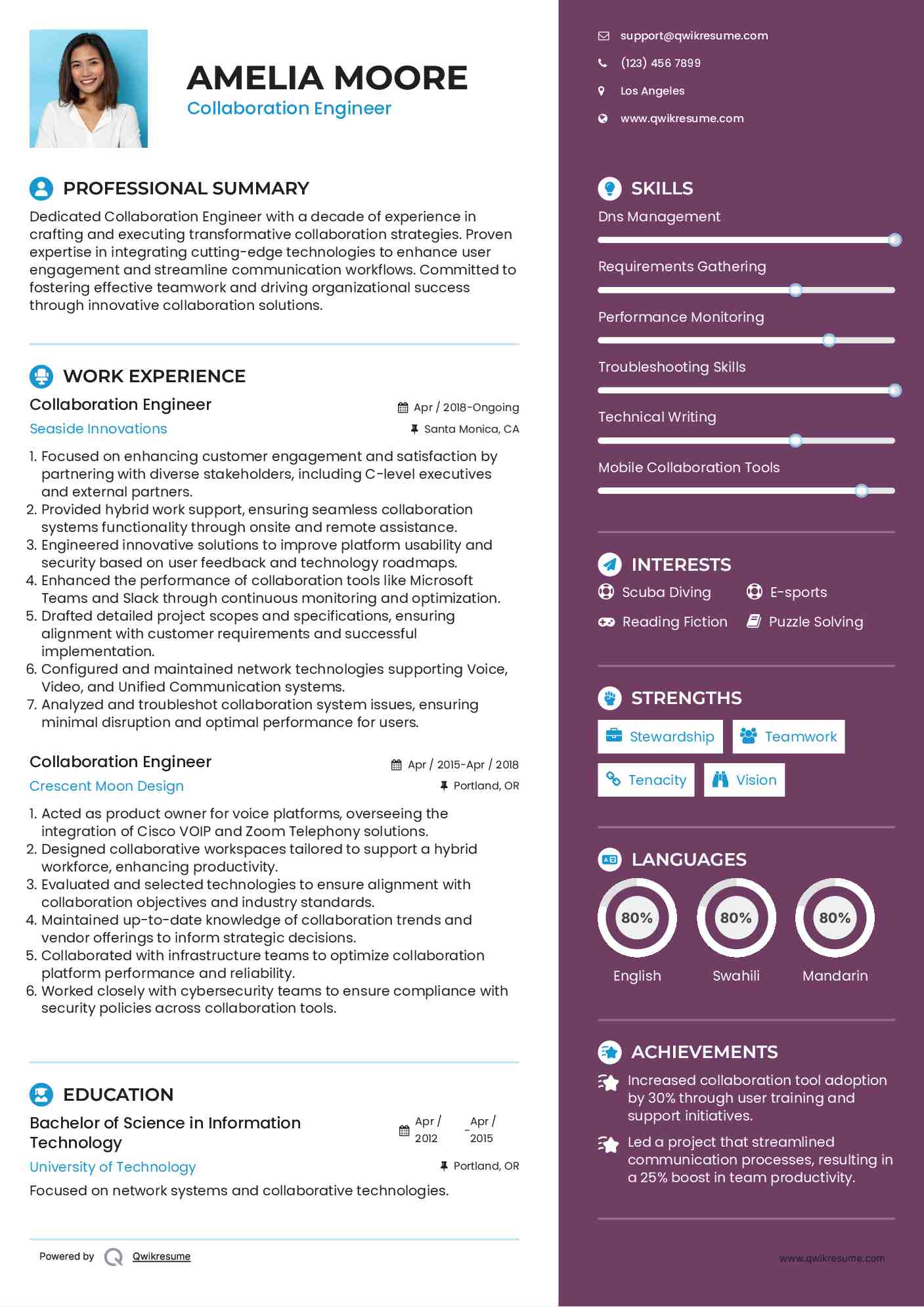 Collaboration Engineer Resume Samples QwikResume