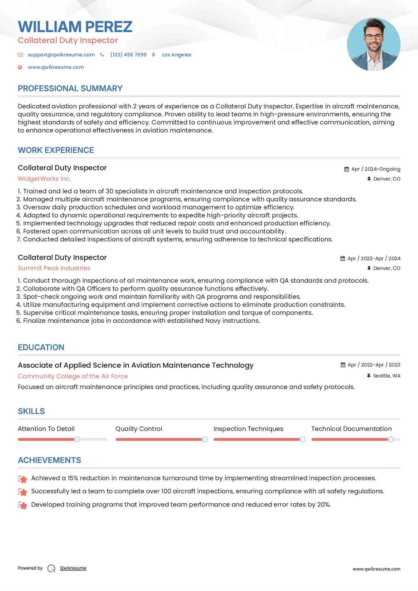 Collateral Duty Inspector Resume Template