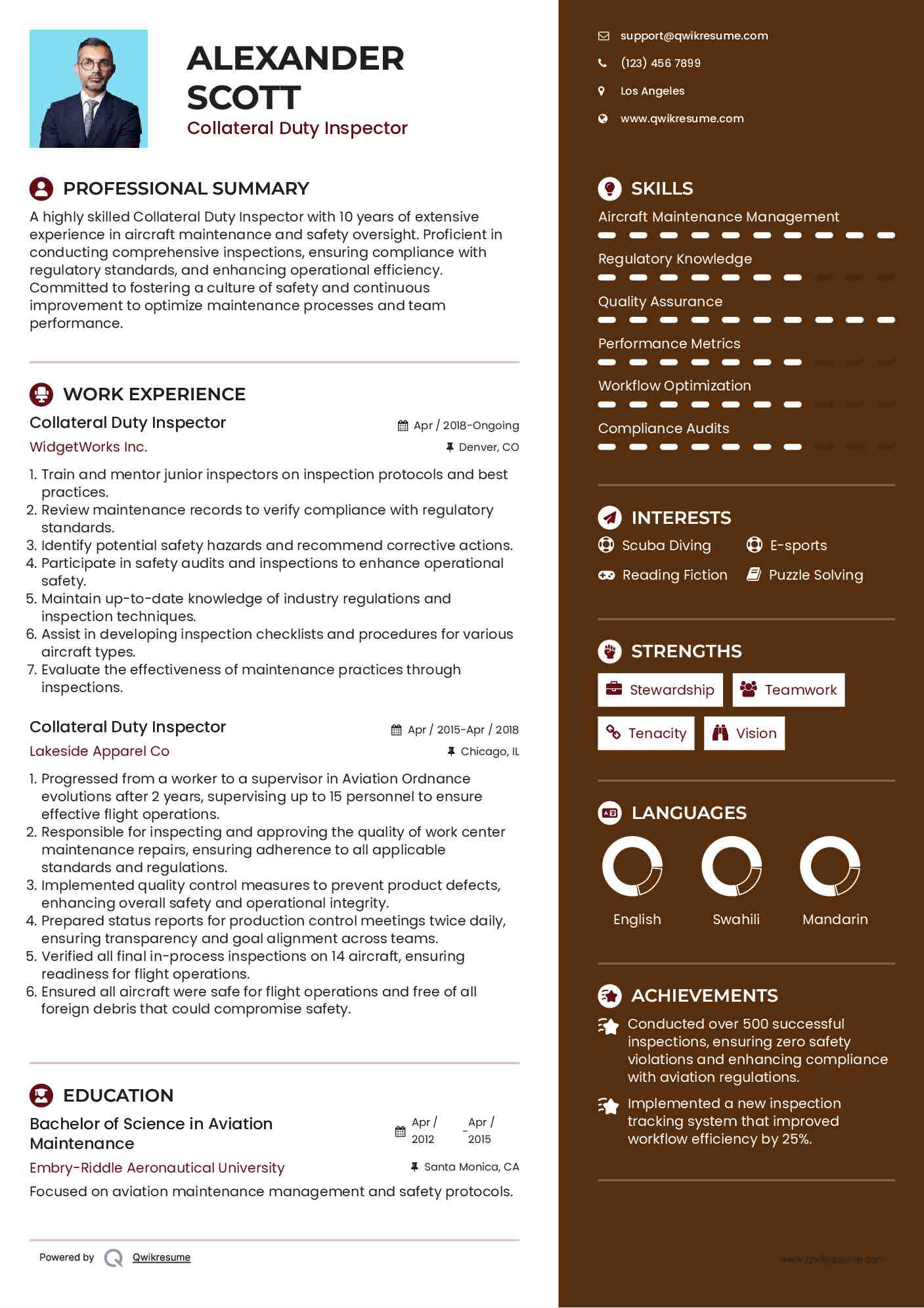 Collateral Duty Inspector Resume Model
