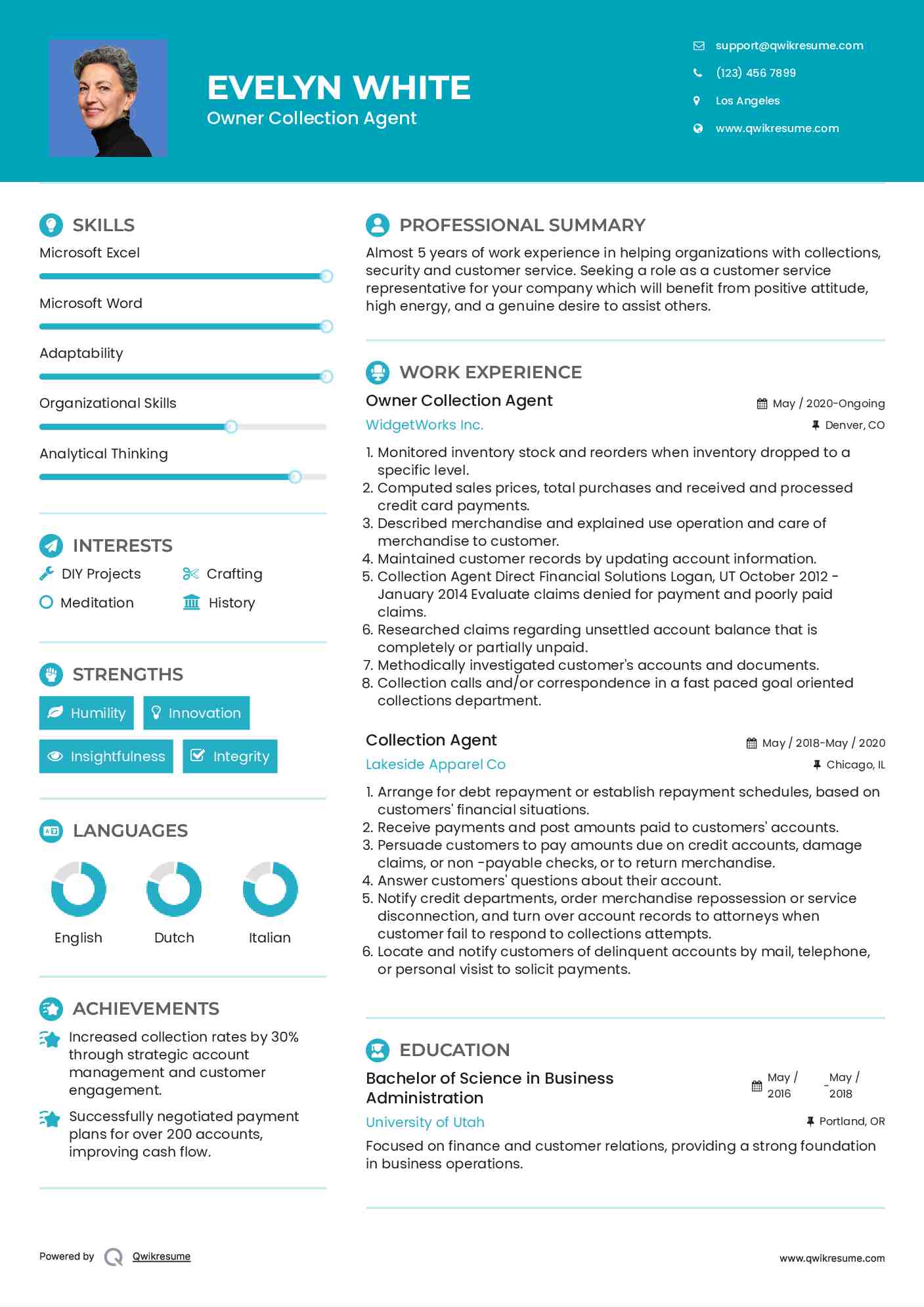 Owner Collection Agent Resume Sample