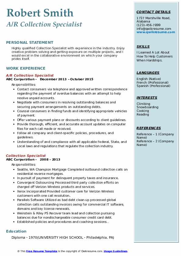 Collection Specialist Resume Samples - Collection Specialist 1559386765 Pdf 
