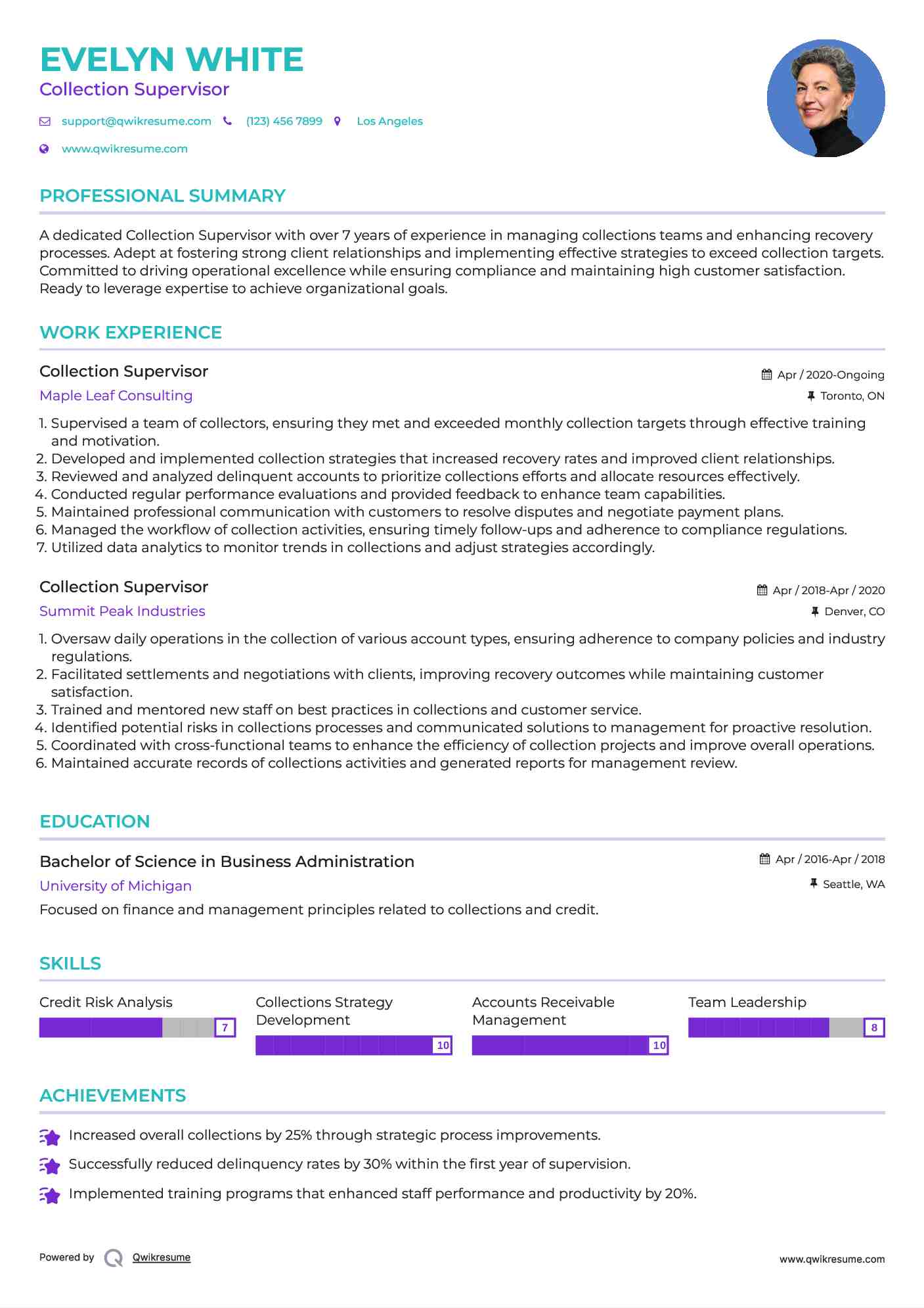 Collection Supervisor Resume Template